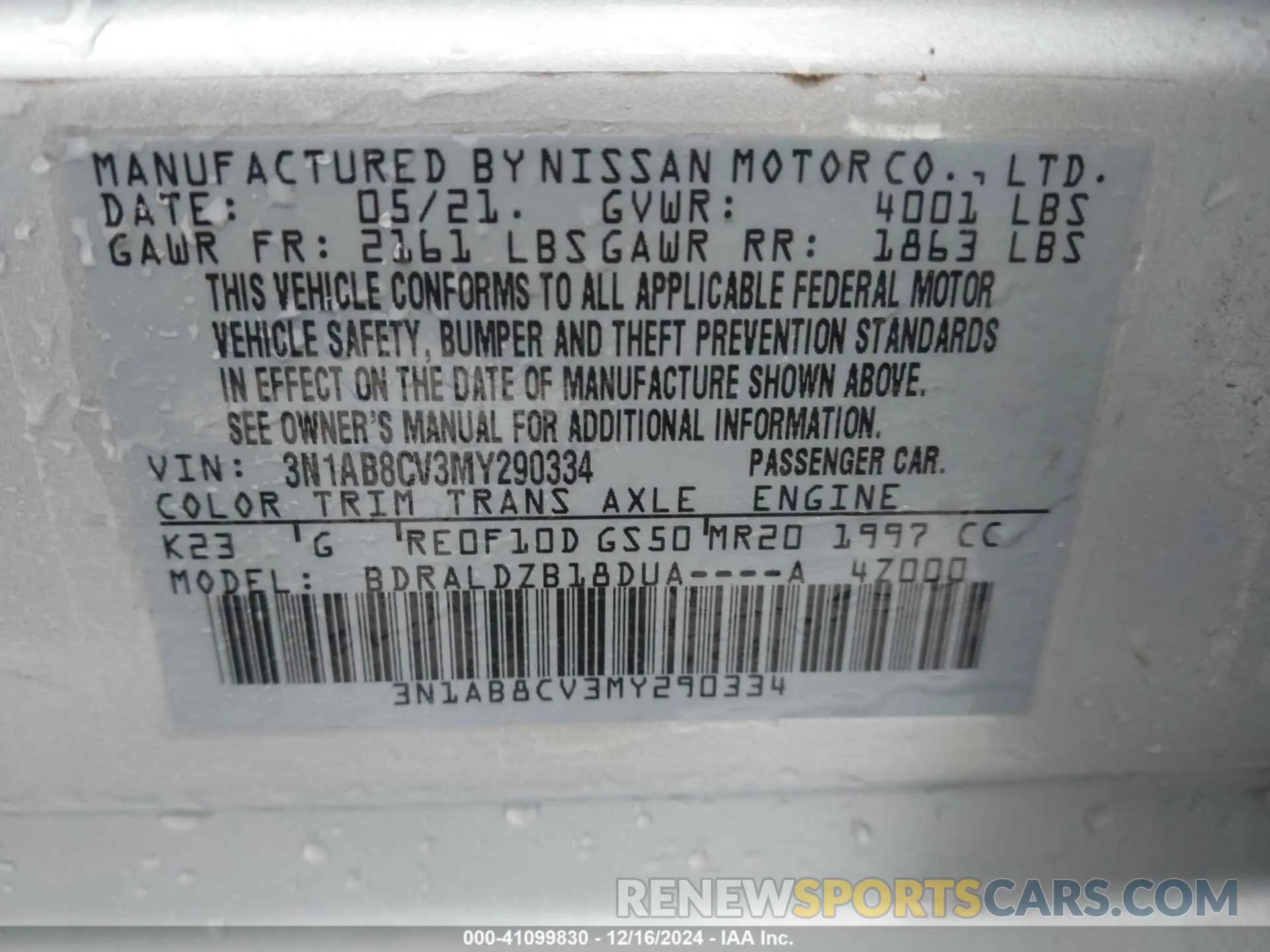 9 Photograph of a damaged car 3N1AB8CV3MY290334 NISSAN SENTRA 2021