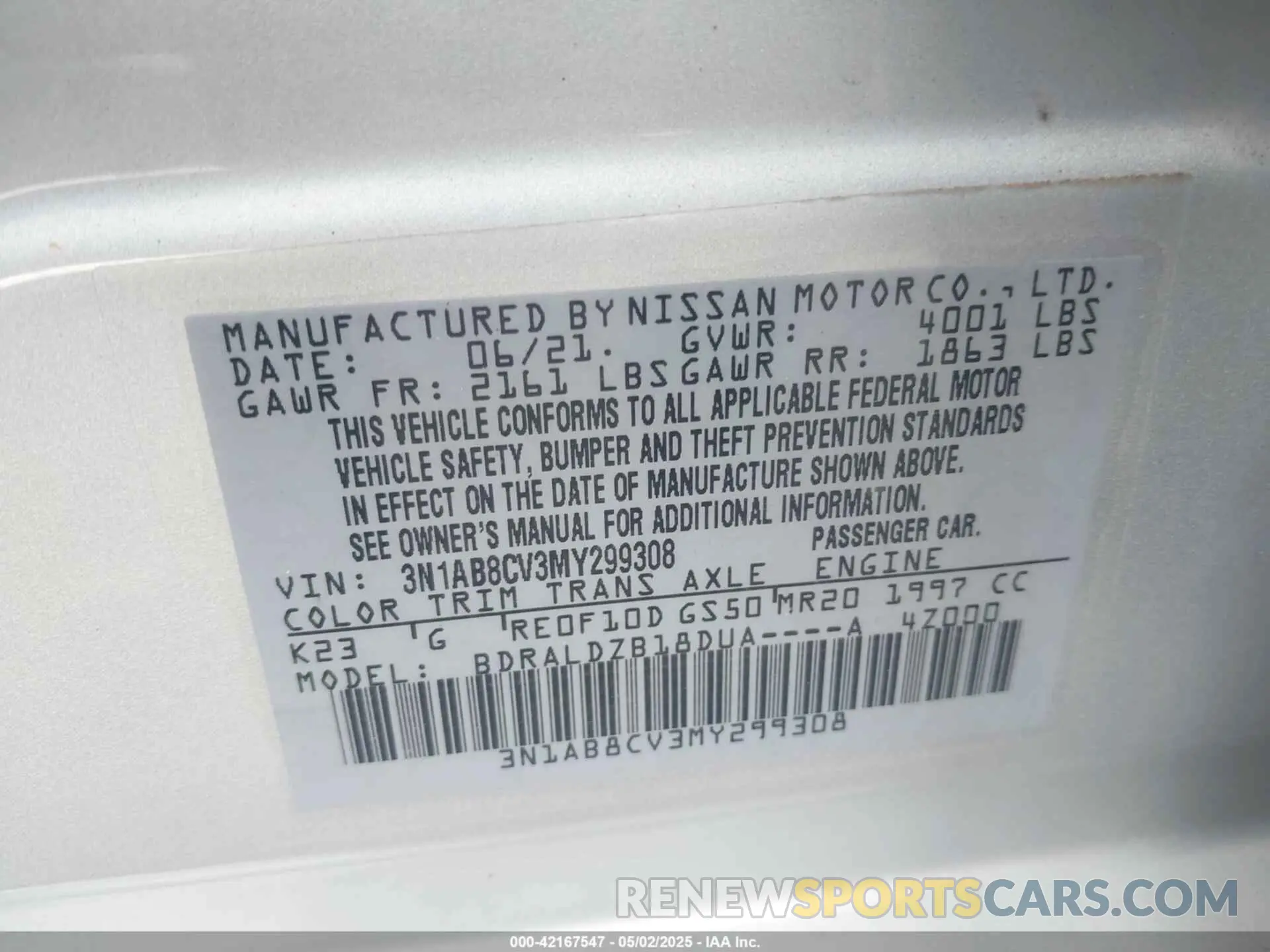 9 Photograph of a damaged car 3N1AB8CV3MY299308 NISSAN SENTRA 2021