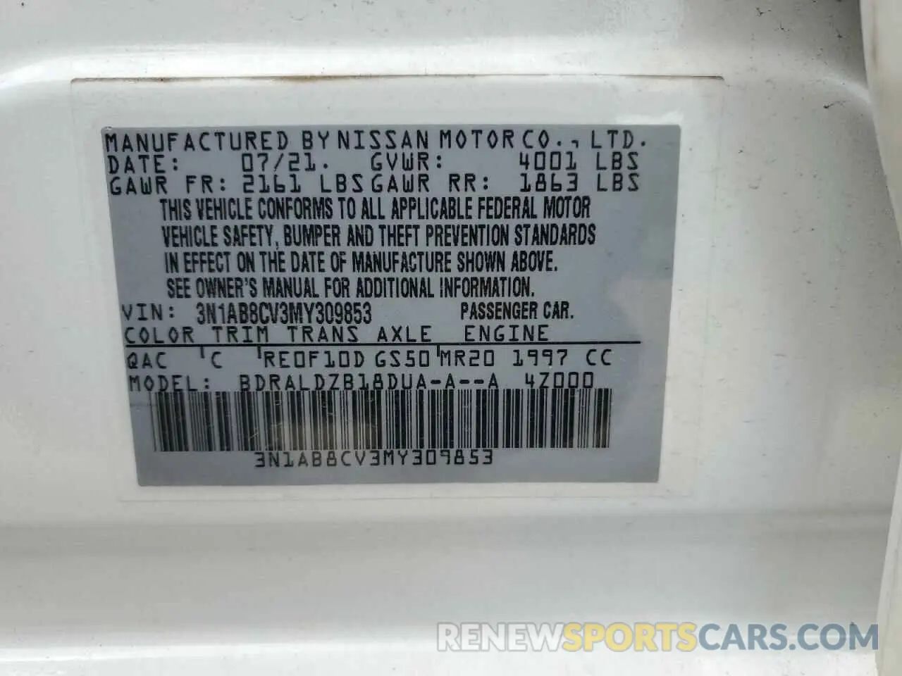 12 Photograph of a damaged car 3N1AB8CV3MY309853 NISSAN SENTRA 2021