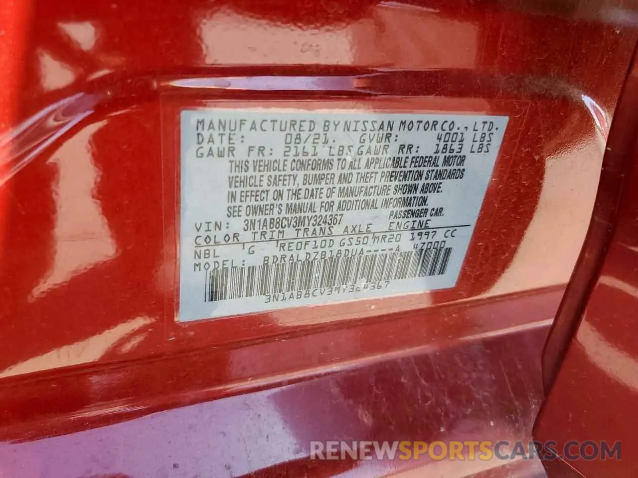 15 Photograph of a damaged car 3N1AB8CV3MY324367 NISSAN SENTRA 2021