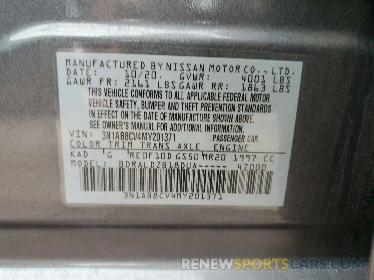 12 Photograph of a damaged car 3N1AB8CV4MY201371 NISSAN SENTRA 2021