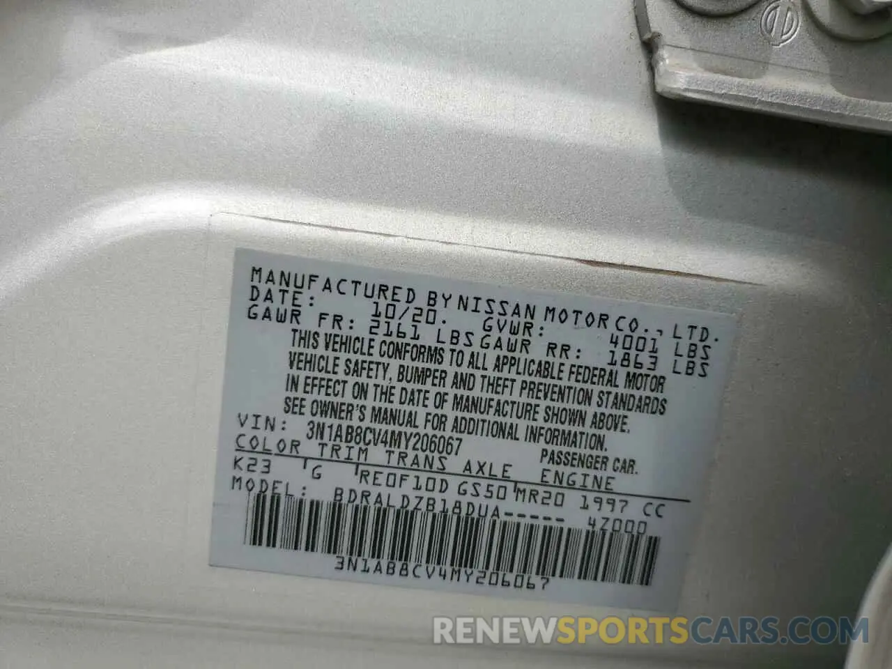 12 Photograph of a damaged car 3N1AB8CV4MY206067 NISSAN SENTRA 2021