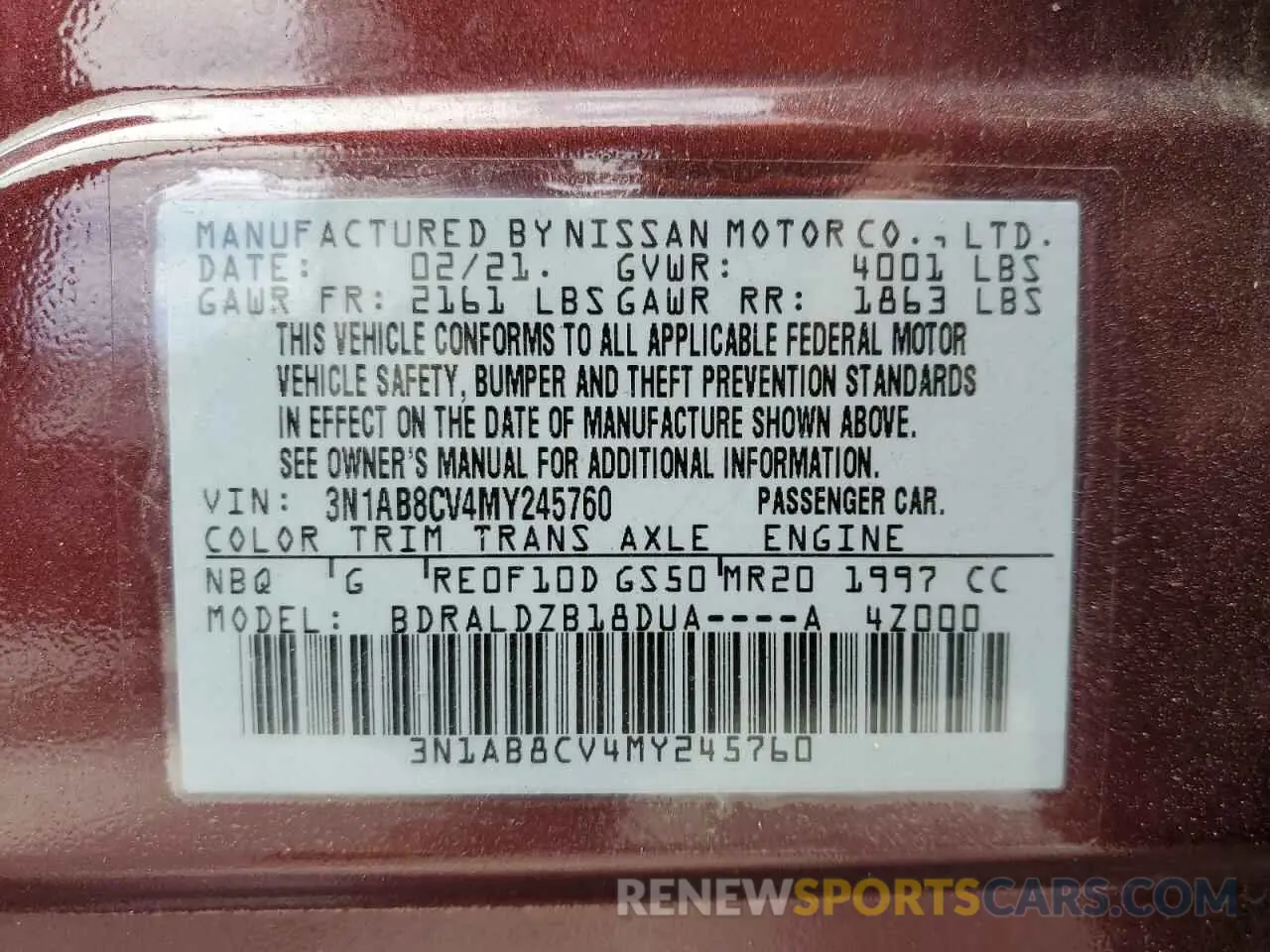 12 Photograph of a damaged car 3N1AB8CV4MY245760 NISSAN SENTRA 2021