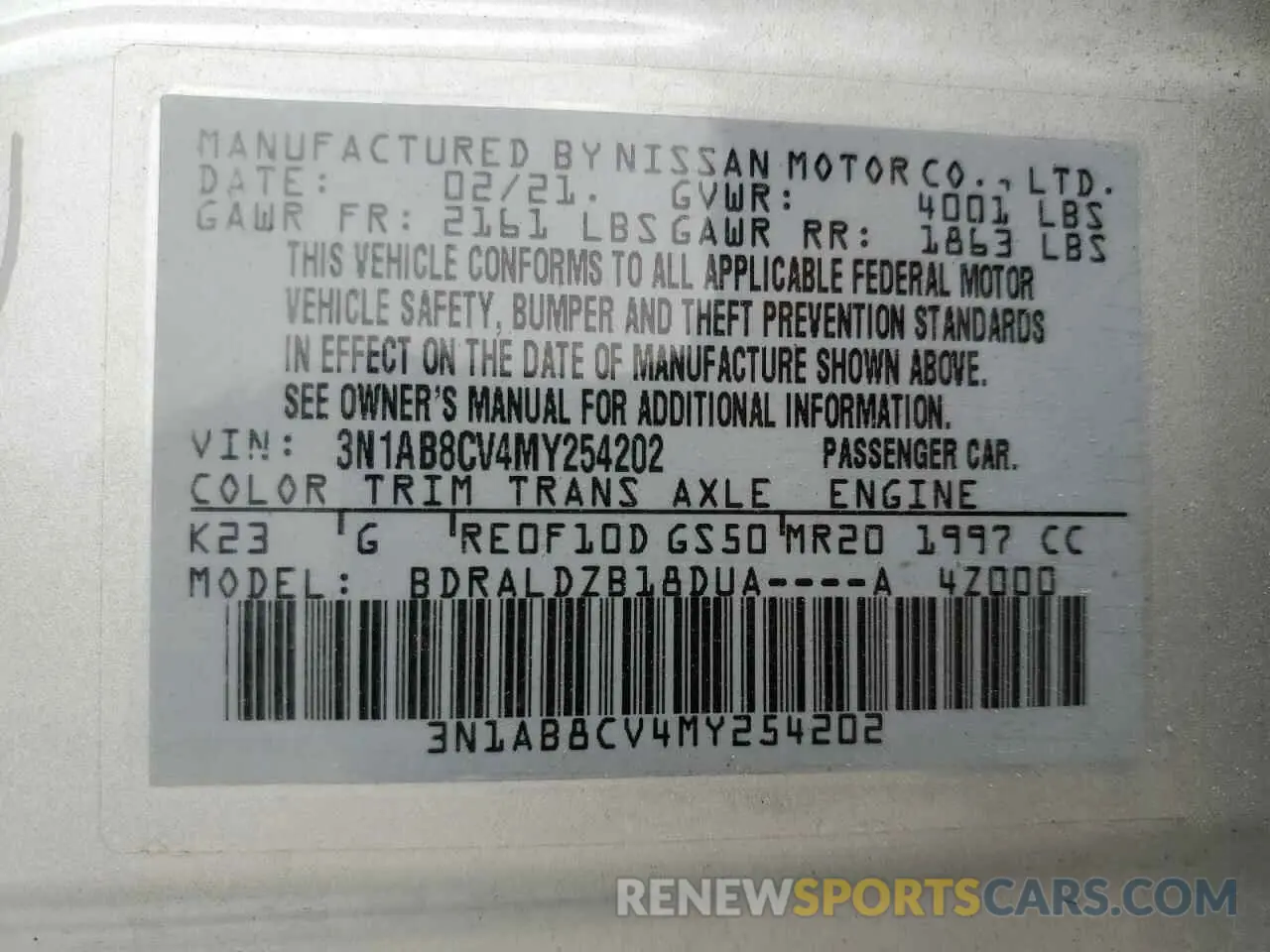 12 Photograph of a damaged car 3N1AB8CV4MY254202 NISSAN SENTRA 2021