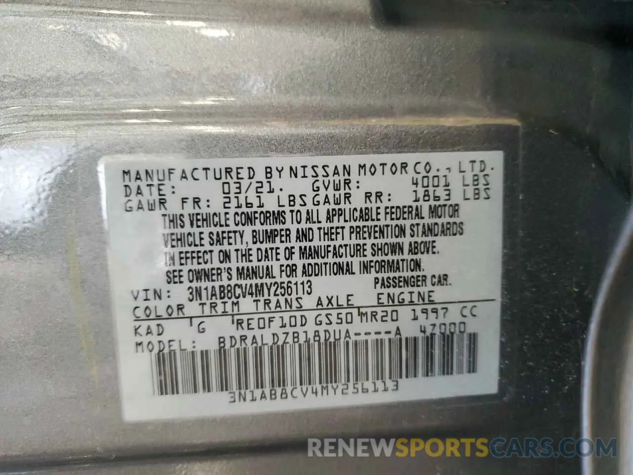13 Photograph of a damaged car 3N1AB8CV4MY256113 NISSAN SENTRA 2021