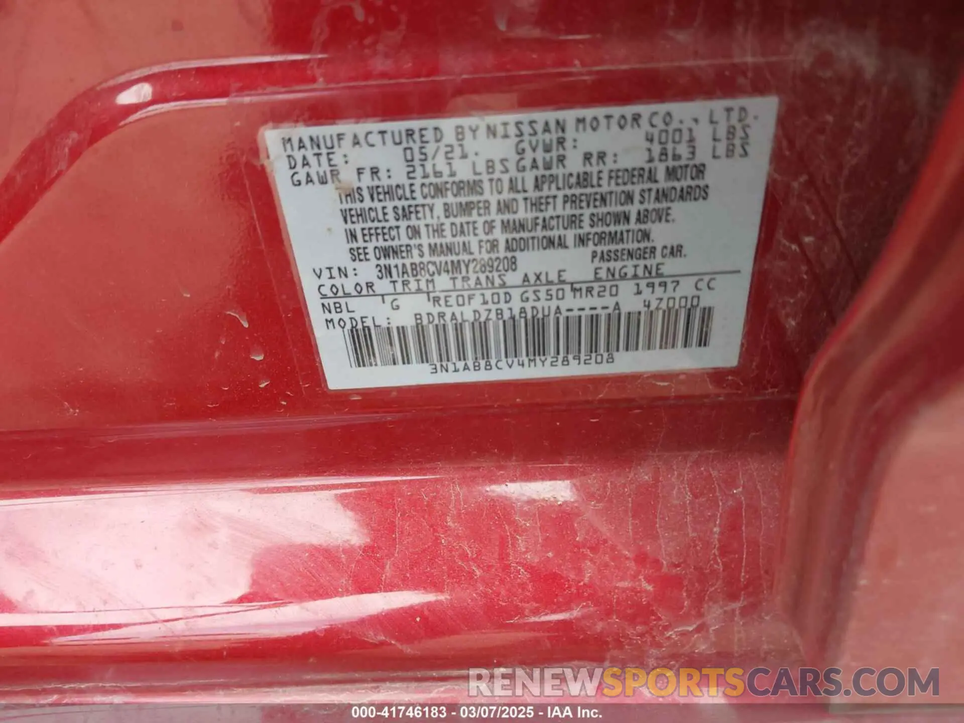 9 Photograph of a damaged car 3N1AB8CV4MY289208 NISSAN SENTRA 2021