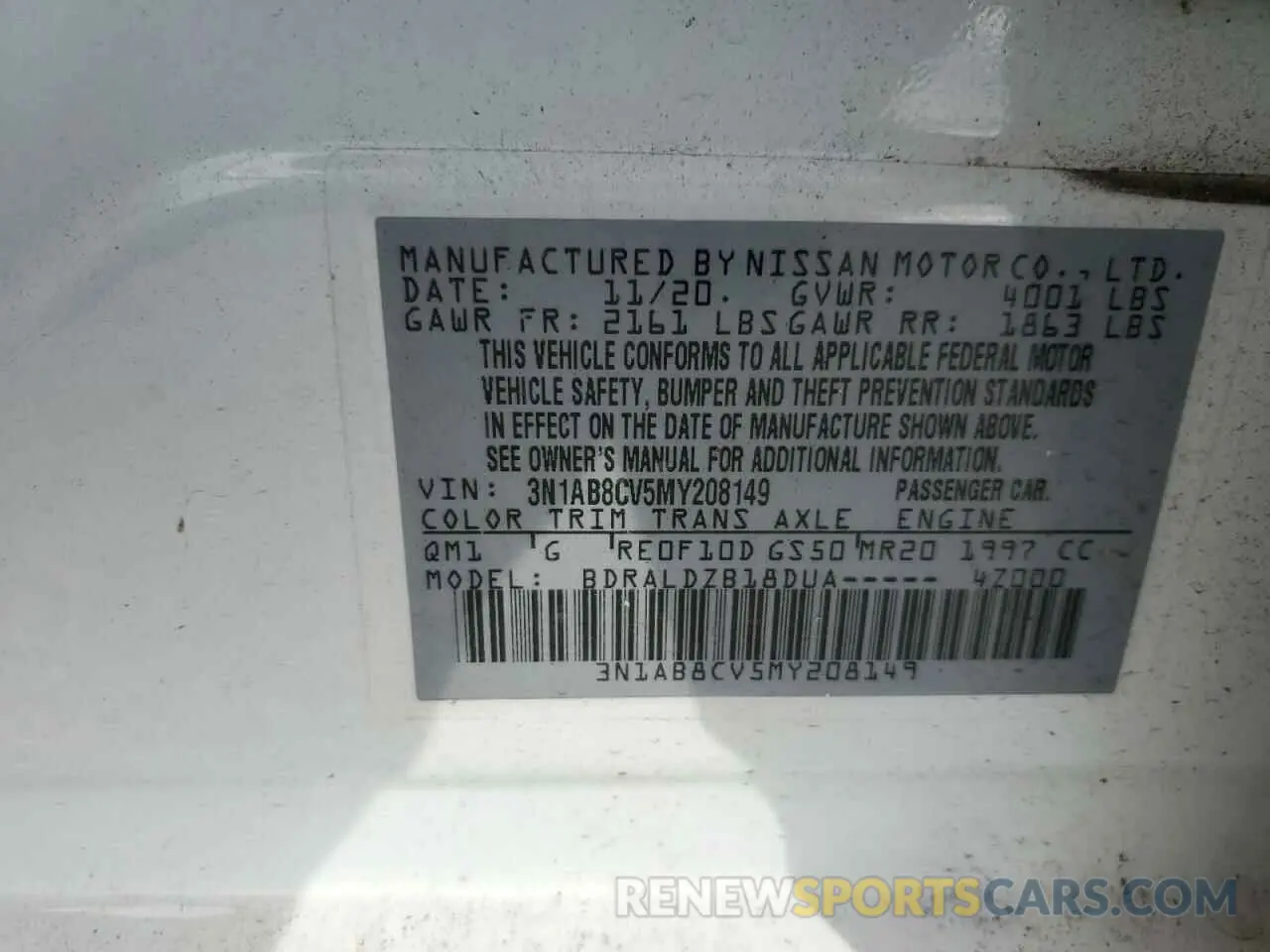 12 Photograph of a damaged car 3N1AB8CV5MY208149 NISSAN SENTRA 2021