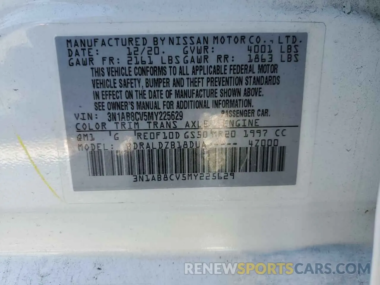 12 Photograph of a damaged car 3N1AB8CV5MY225629 NISSAN SENTRA 2021
