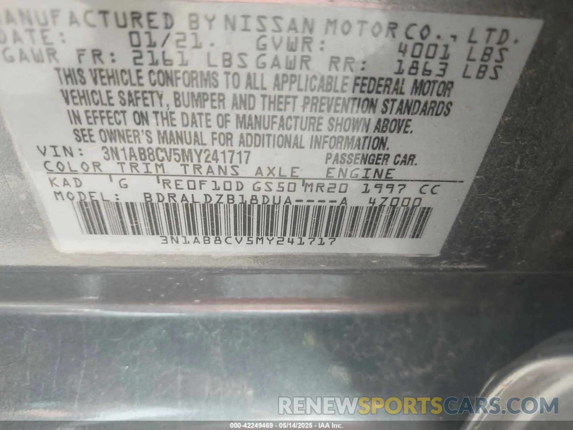 9 Photograph of a damaged car 3N1AB8CV5MY241717 NISSAN SENTRA 2021