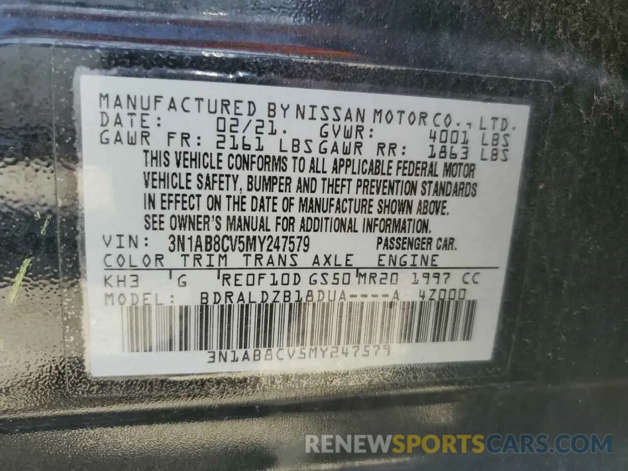 12 Photograph of a damaged car 3N1AB8CV5MY247579 NISSAN SENTRA 2021