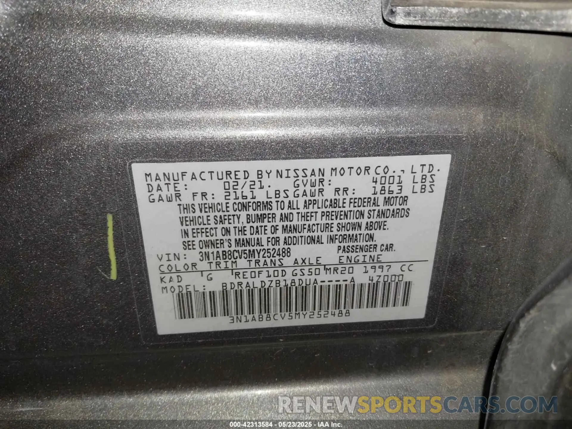 9 Photograph of a damaged car 3N1AB8CV5MY252488 NISSAN SENTRA 2021