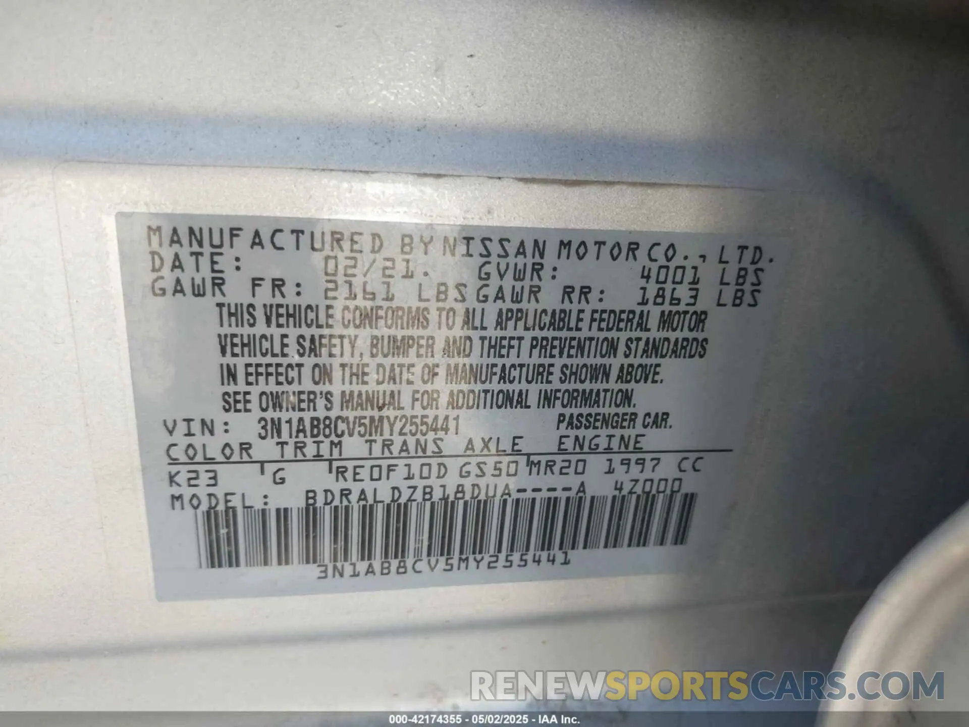 9 Photograph of a damaged car 3N1AB8CV5MY255441 NISSAN SENTRA 2021