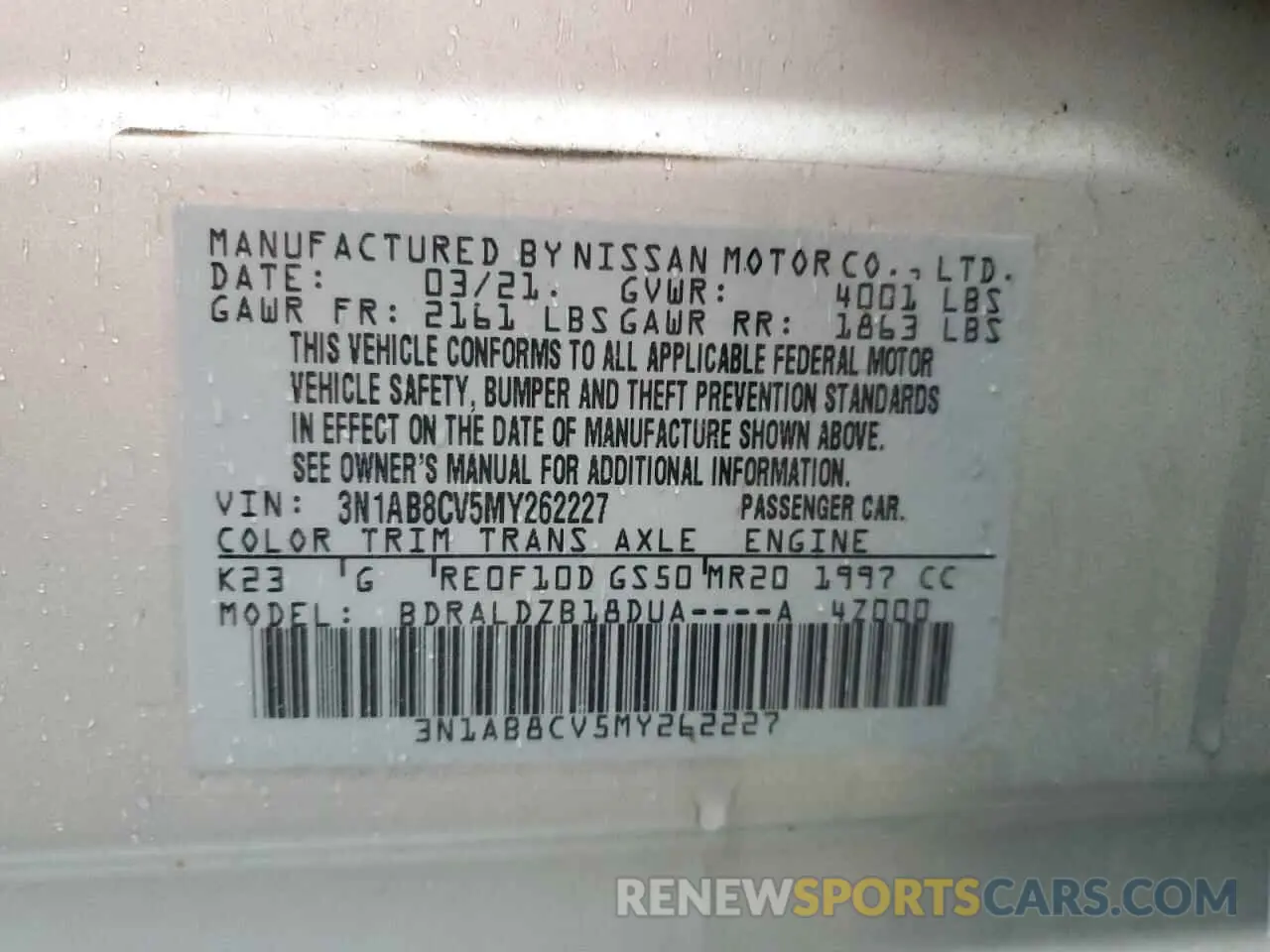12 Photograph of a damaged car 3N1AB8CV5MY262227 NISSAN SENTRA 2021