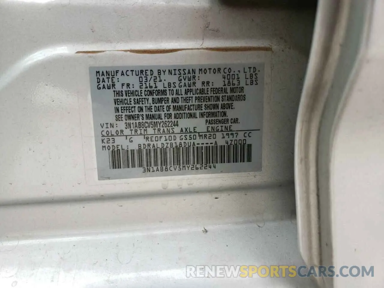 12 Photograph of a damaged car 3N1AB8CV5MY262244 NISSAN SENTRA 2021