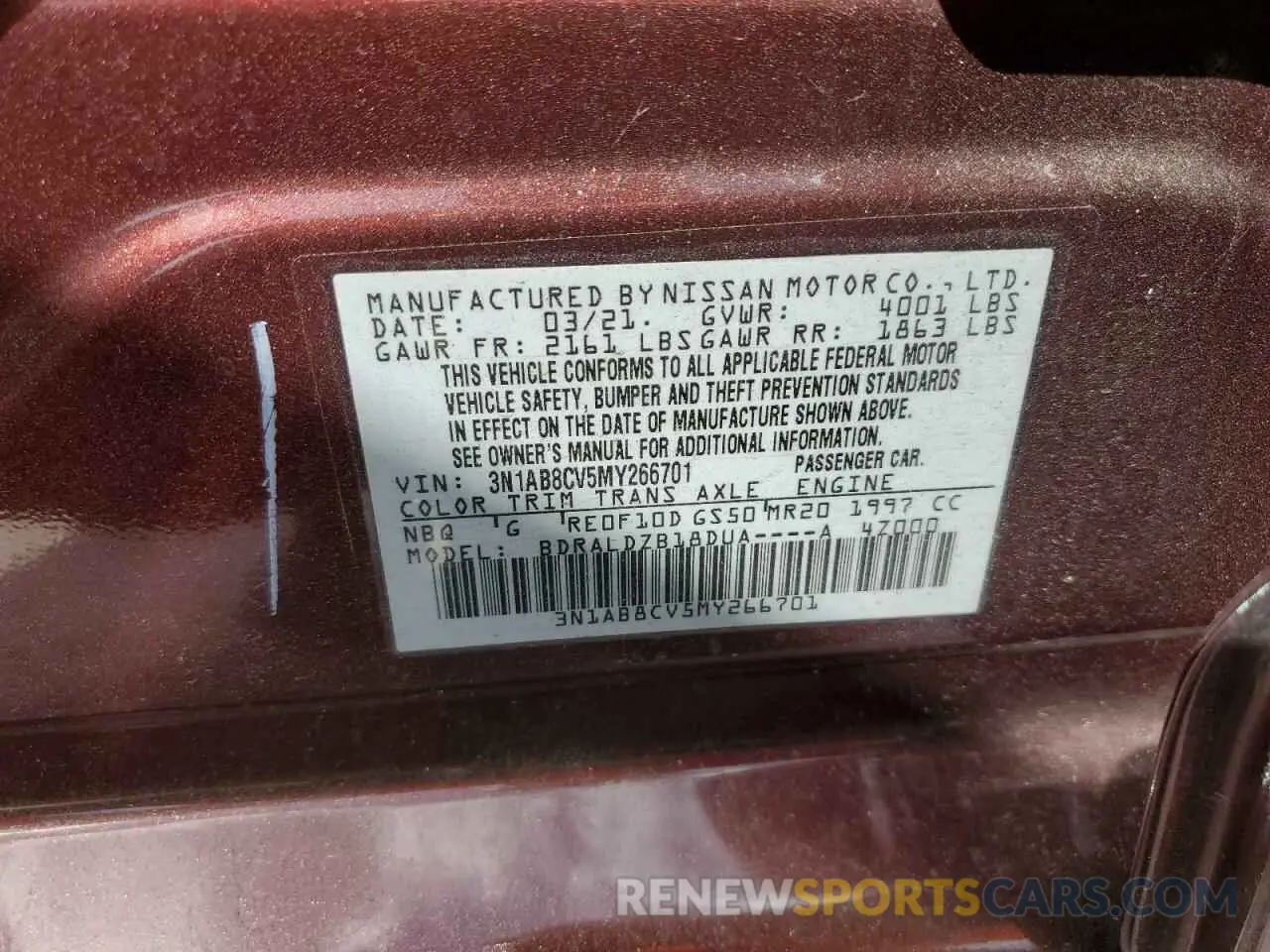 12 Photograph of a damaged car 3N1AB8CV5MY266701 NISSAN SENTRA 2021
