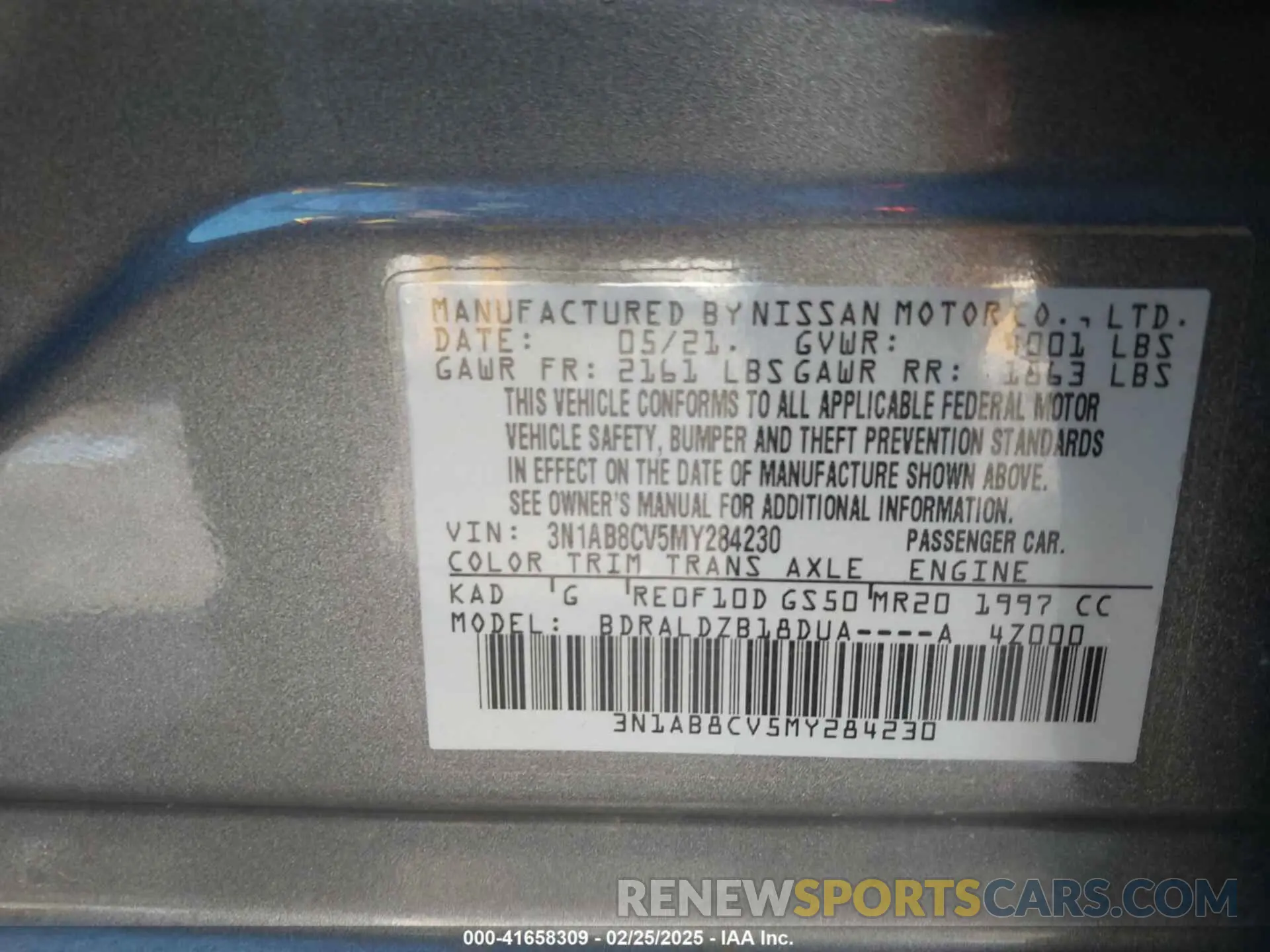 9 Photograph of a damaged car 3N1AB8CV5MY284230 NISSAN SENTRA 2021