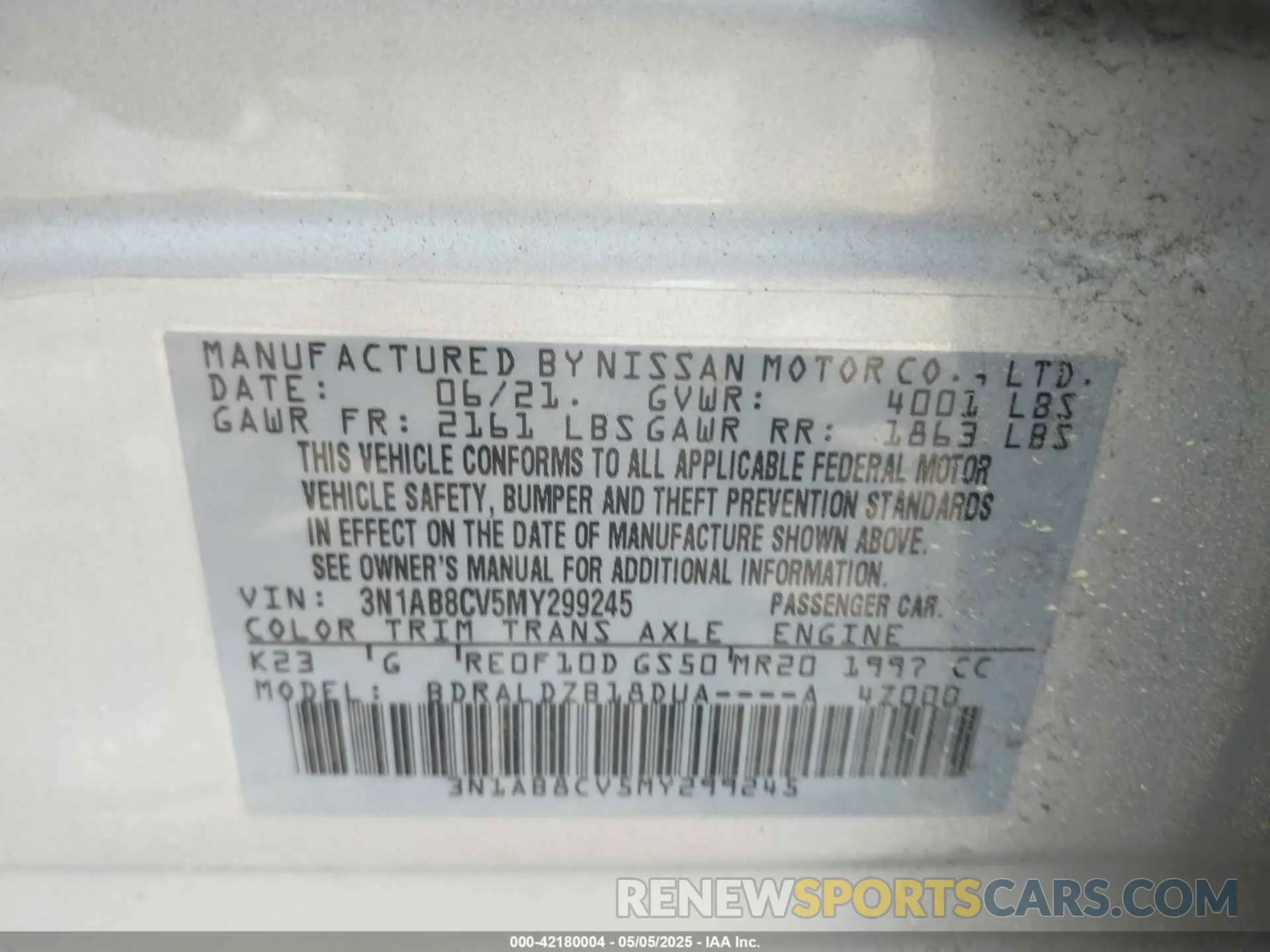 9 Photograph of a damaged car 3N1AB8CV5MY299245 NISSAN SENTRA 2021