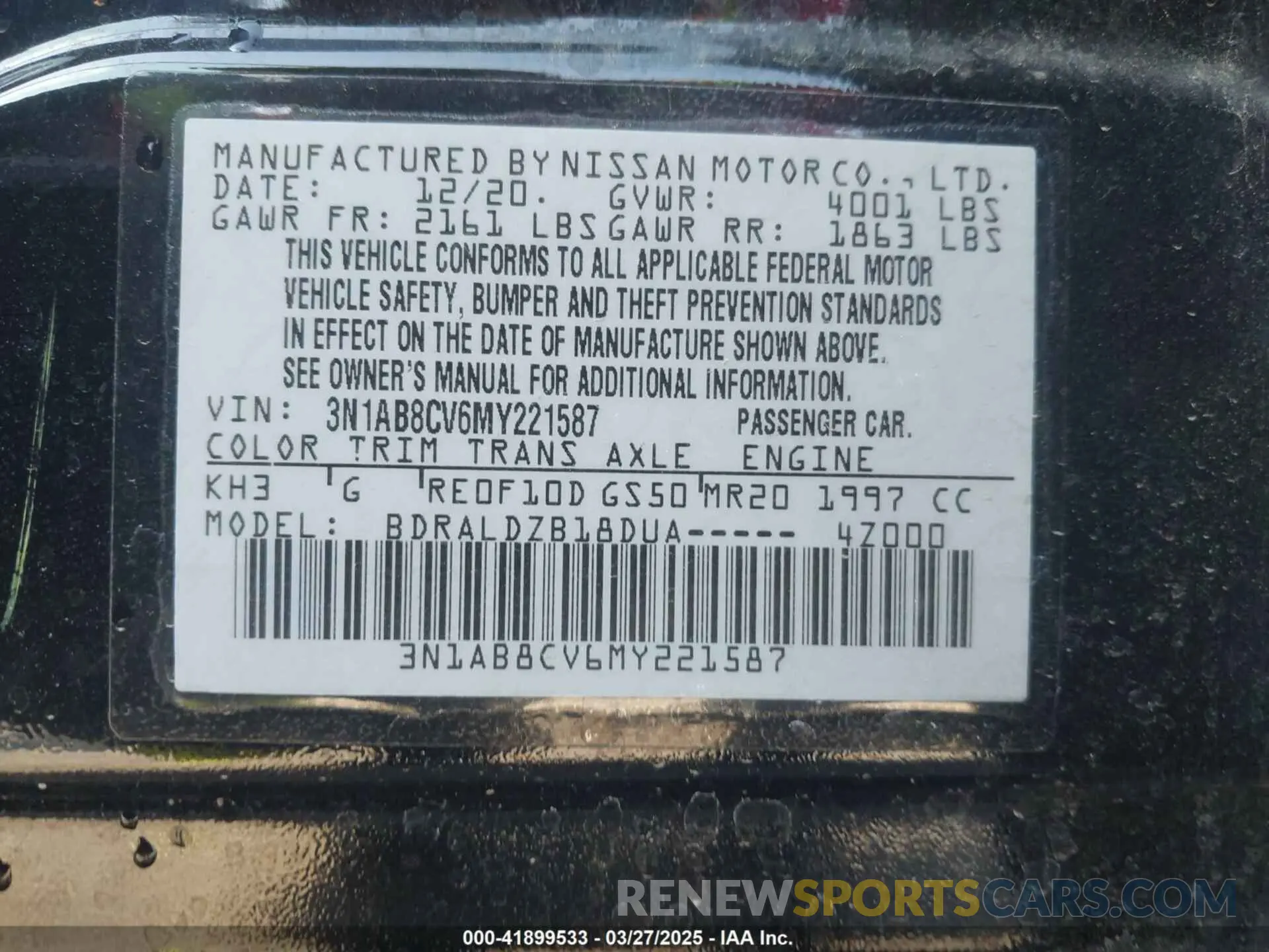 9 Photograph of a damaged car 3N1AB8CV6MY221587 NISSAN SENTRA 2021