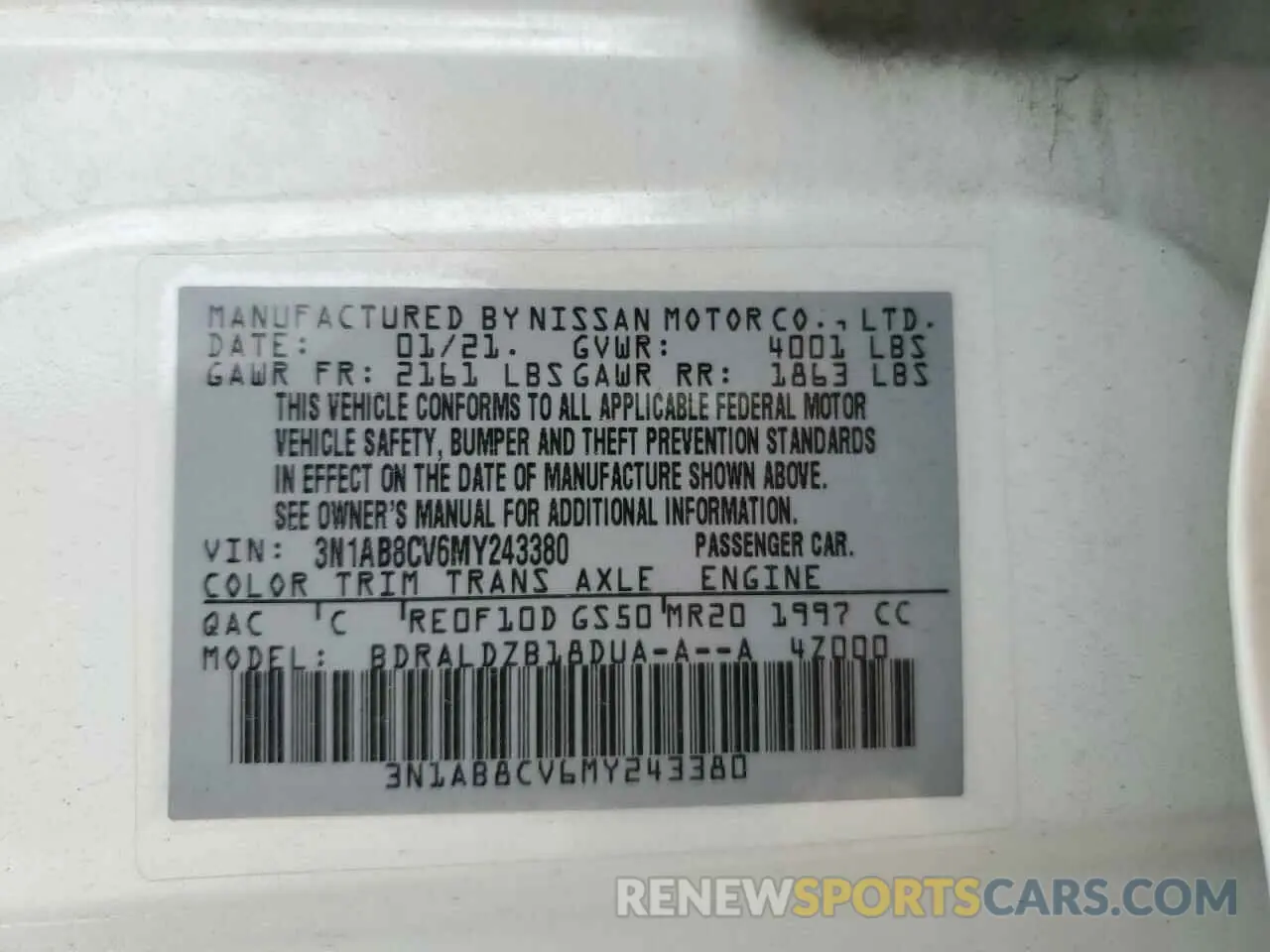 13 Photograph of a damaged car 3N1AB8CV6MY243380 NISSAN SENTRA 2021