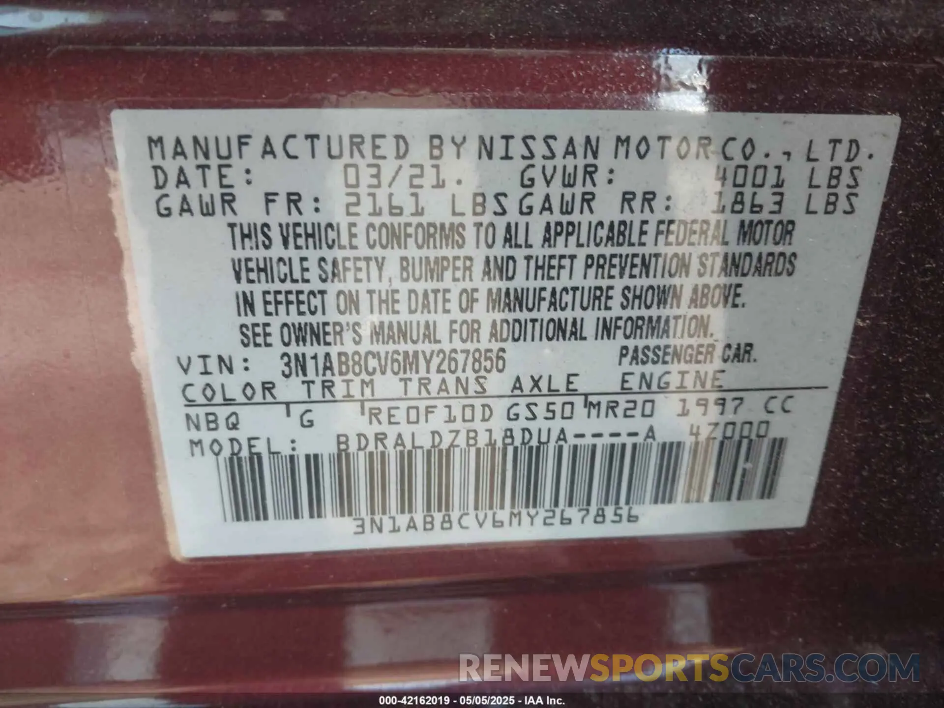 9 Photograph of a damaged car 3N1AB8CV6MY267856 NISSAN SENTRA 2021