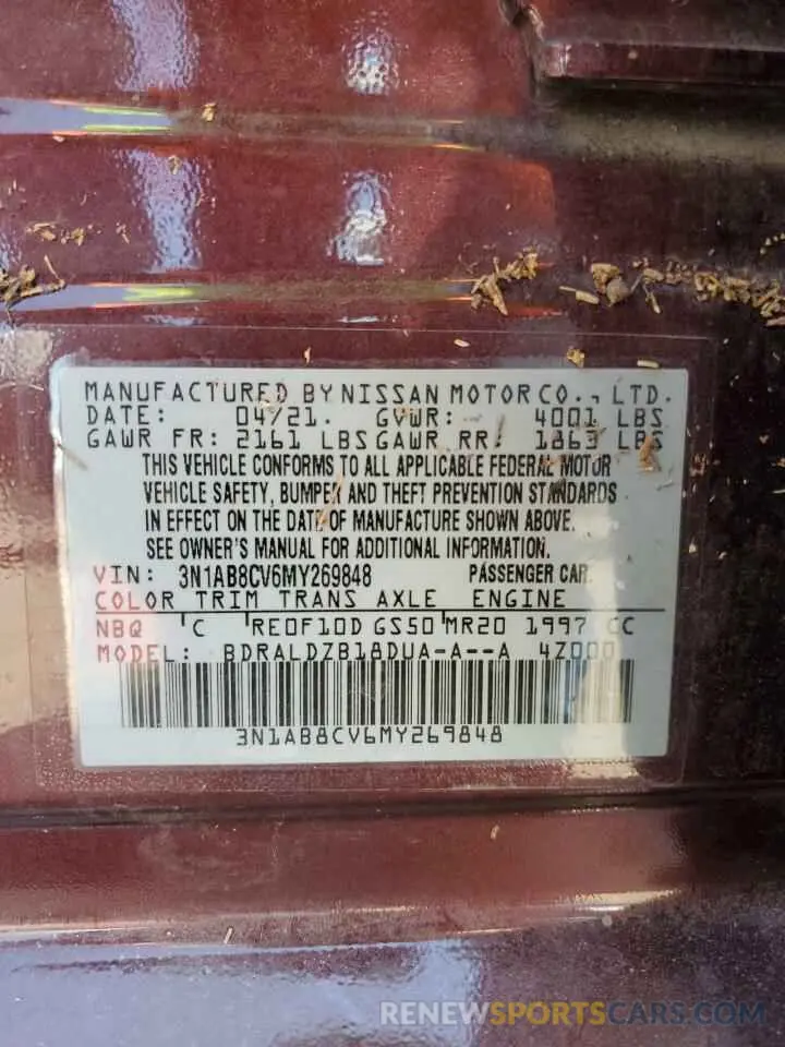 13 Photograph of a damaged car 3N1AB8CV6MY269848 NISSAN SENTRA 2021