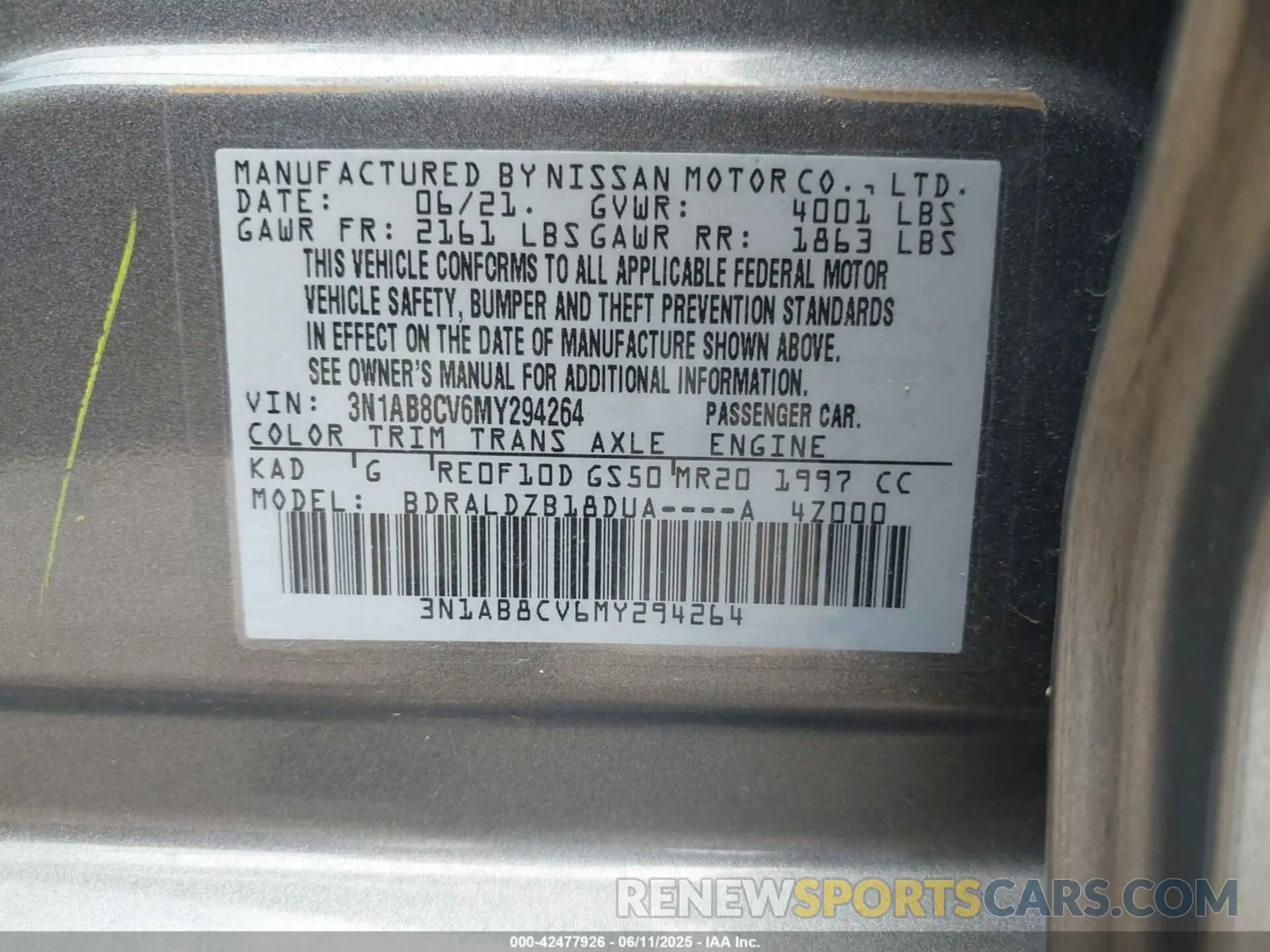 9 Photograph of a damaged car 3N1AB8CV6MY294264 NISSAN SENTRA 2021