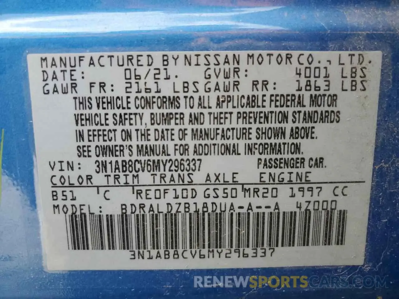 13 Photograph of a damaged car 3N1AB8CV6MY296337 NISSAN SENTRA 2021