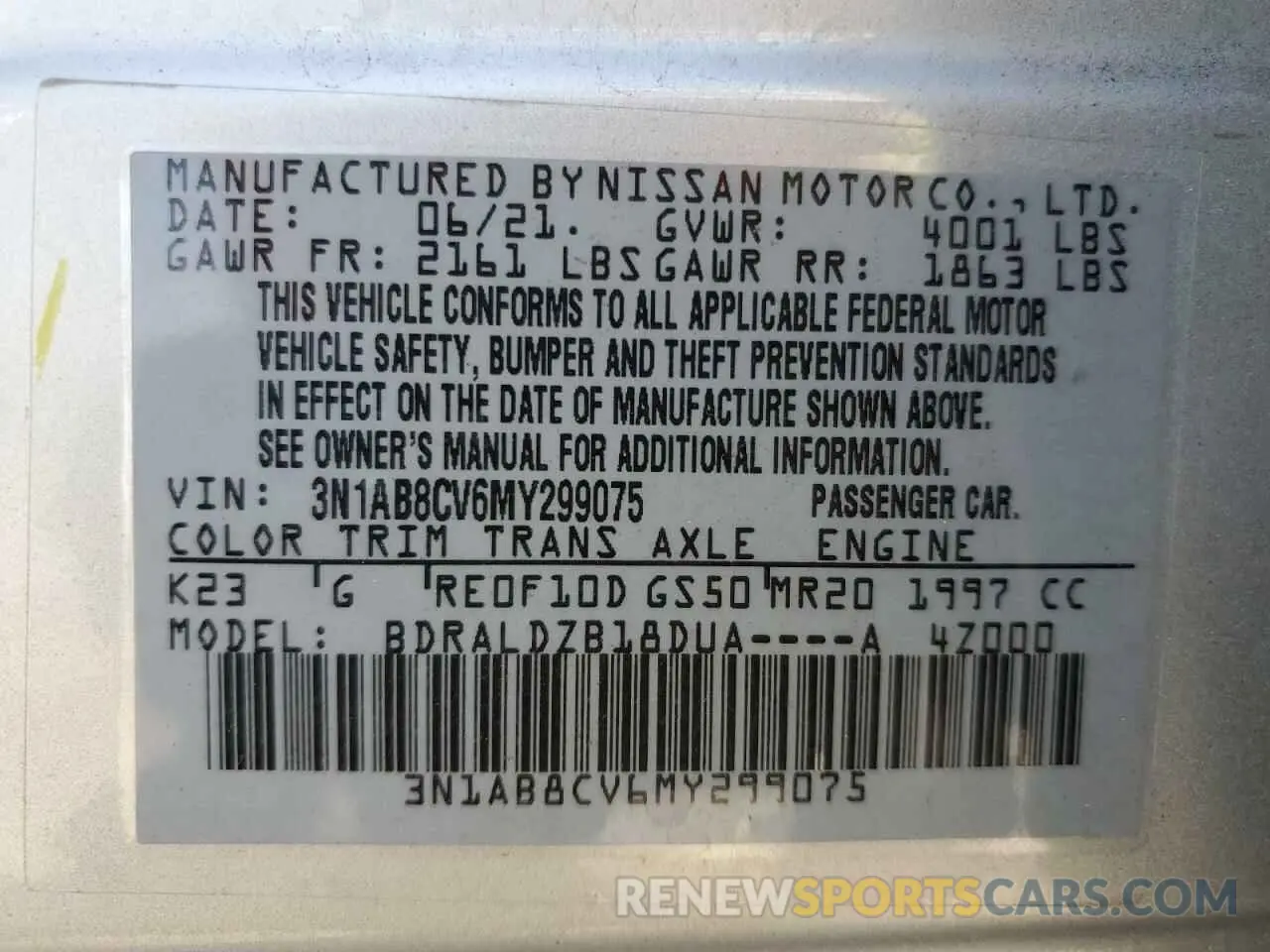 14 Photograph of a damaged car 3N1AB8CV6MY299075 NISSAN SENTRA 2021