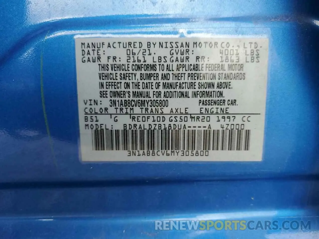 13 Photograph of a damaged car 3N1AB8CV6MY305800 NISSAN SENTRA 2021