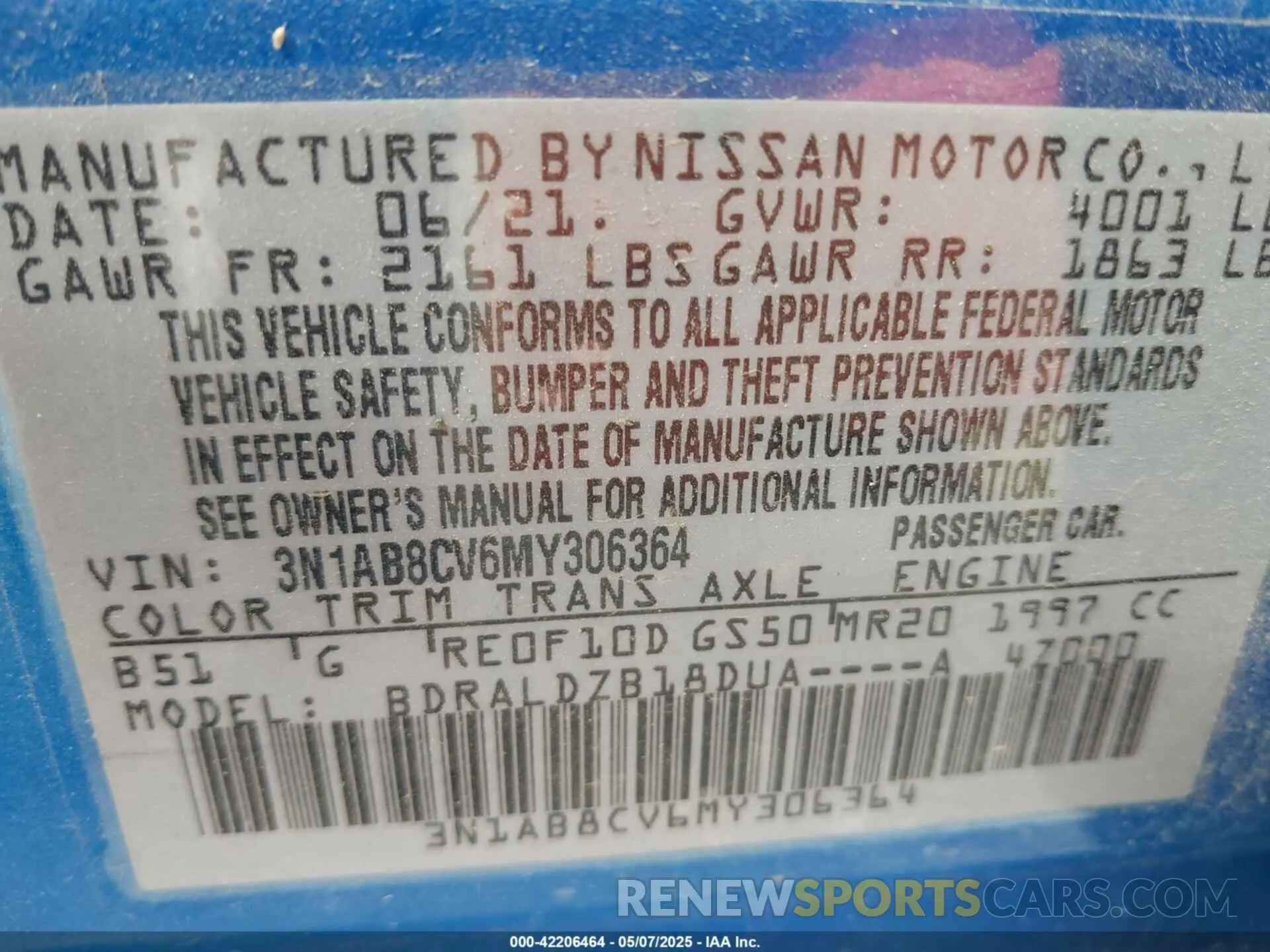 9 Photograph of a damaged car 3N1AB8CV6MY306364 NISSAN SENTRA 2021