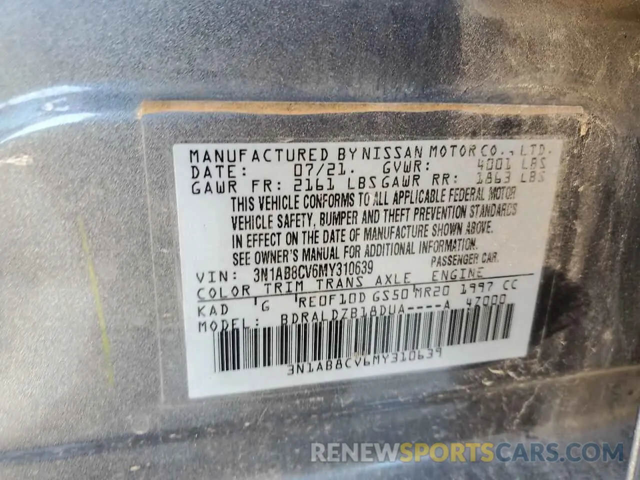 12 Photograph of a damaged car 3N1AB8CV6MY310639 NISSAN SENTRA 2021