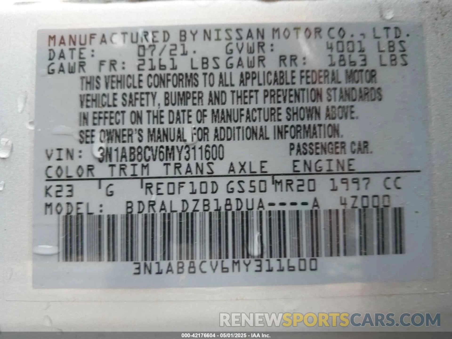 9 Photograph of a damaged car 3N1AB8CV6MY311600 NISSAN SENTRA 2021