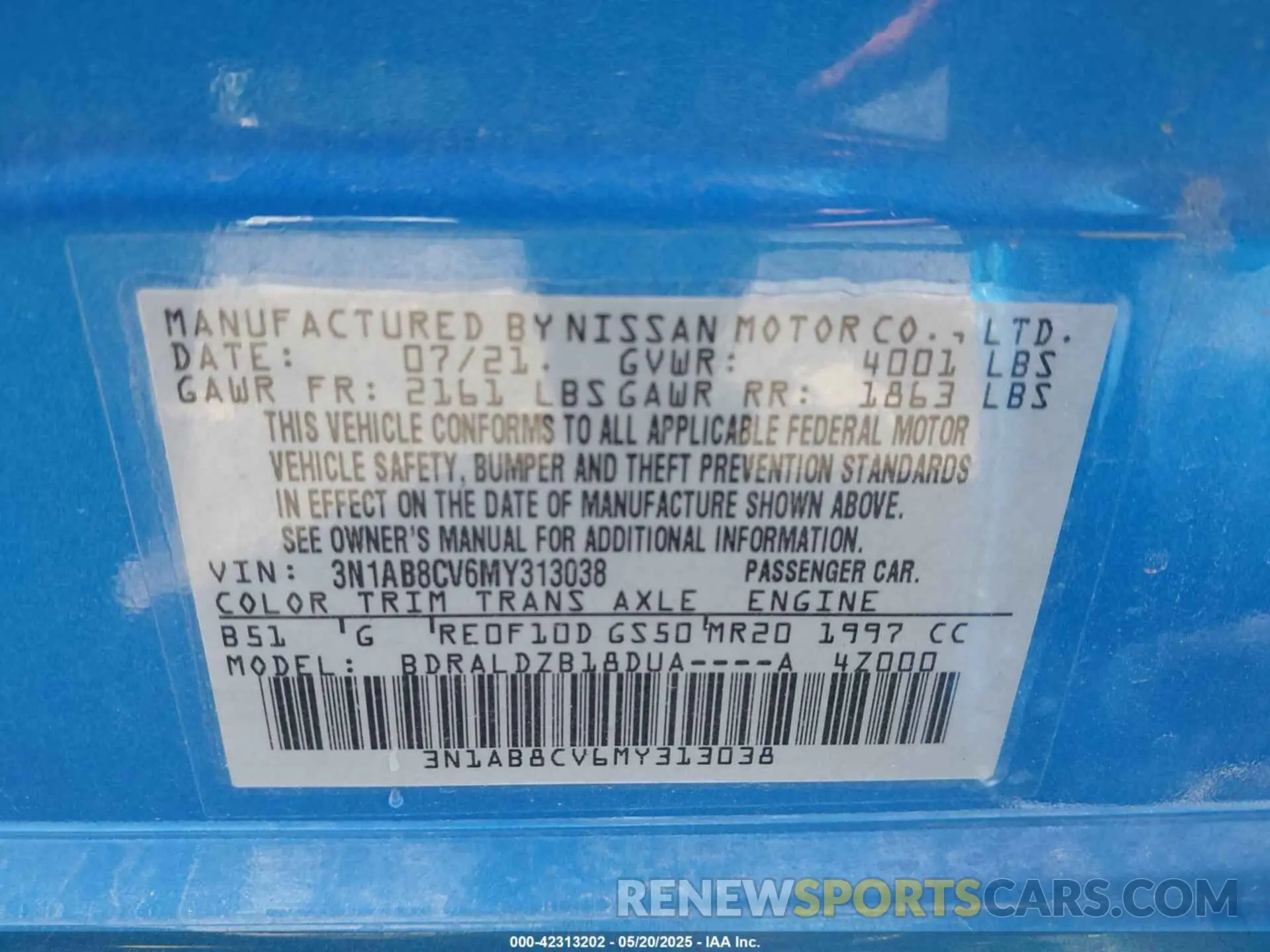9 Photograph of a damaged car 3N1AB8CV6MY313038 NISSAN SENTRA 2021