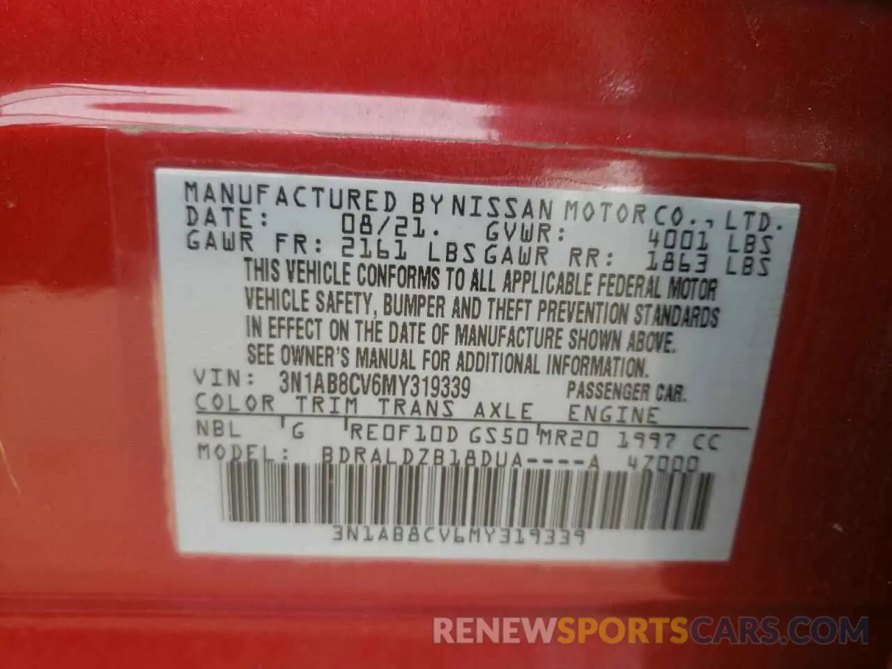 14 Photograph of a damaged car 3N1AB8CV6MY319339 NISSAN SENTRA 2021