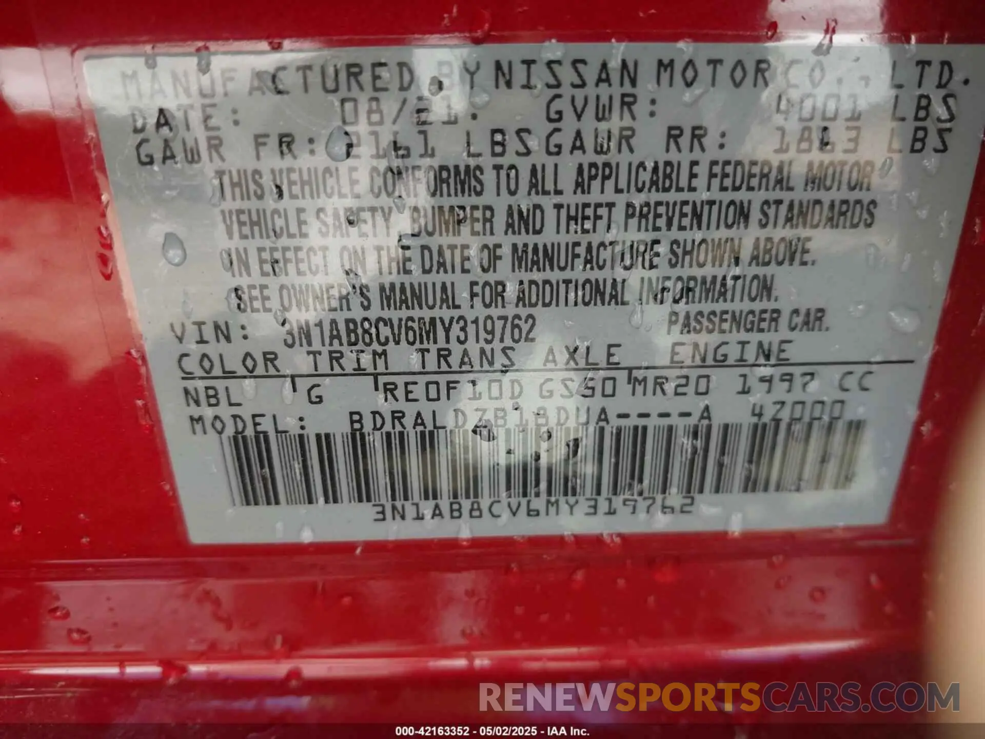 9 Photograph of a damaged car 3N1AB8CV6MY319762 NISSAN SENTRA 2021