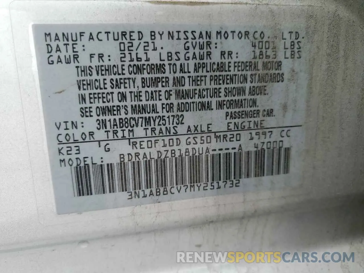12 Photograph of a damaged car 3N1AB8CV7MY251732 NISSAN SENTRA 2021