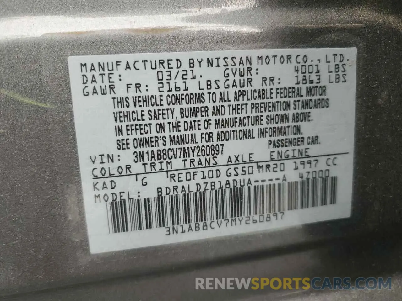 14 Photograph of a damaged car 3N1AB8CV7MY260897 NISSAN SENTRA 2021