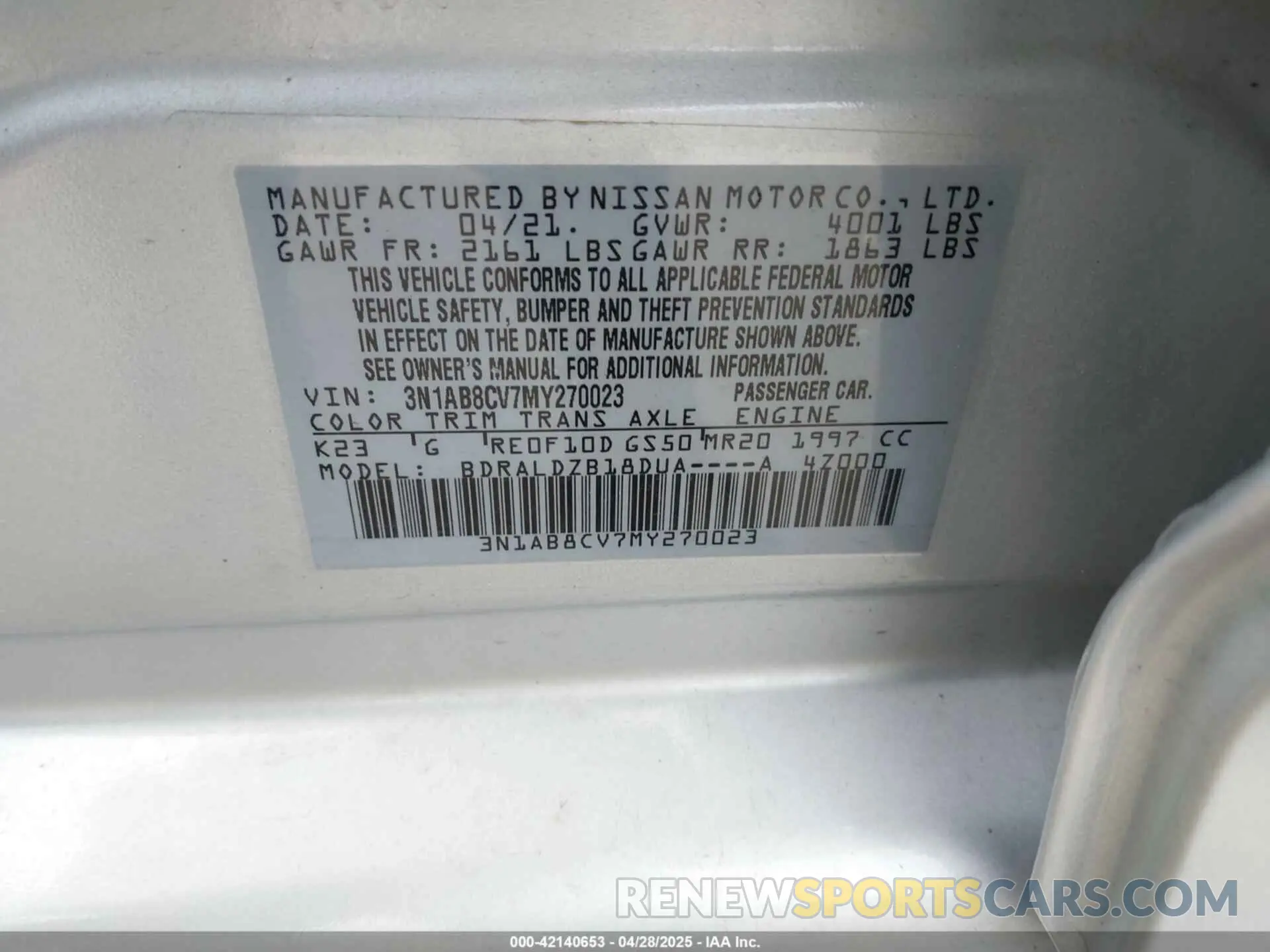 9 Photograph of a damaged car 3N1AB8CV7MY270023 NISSAN SENTRA 2021
