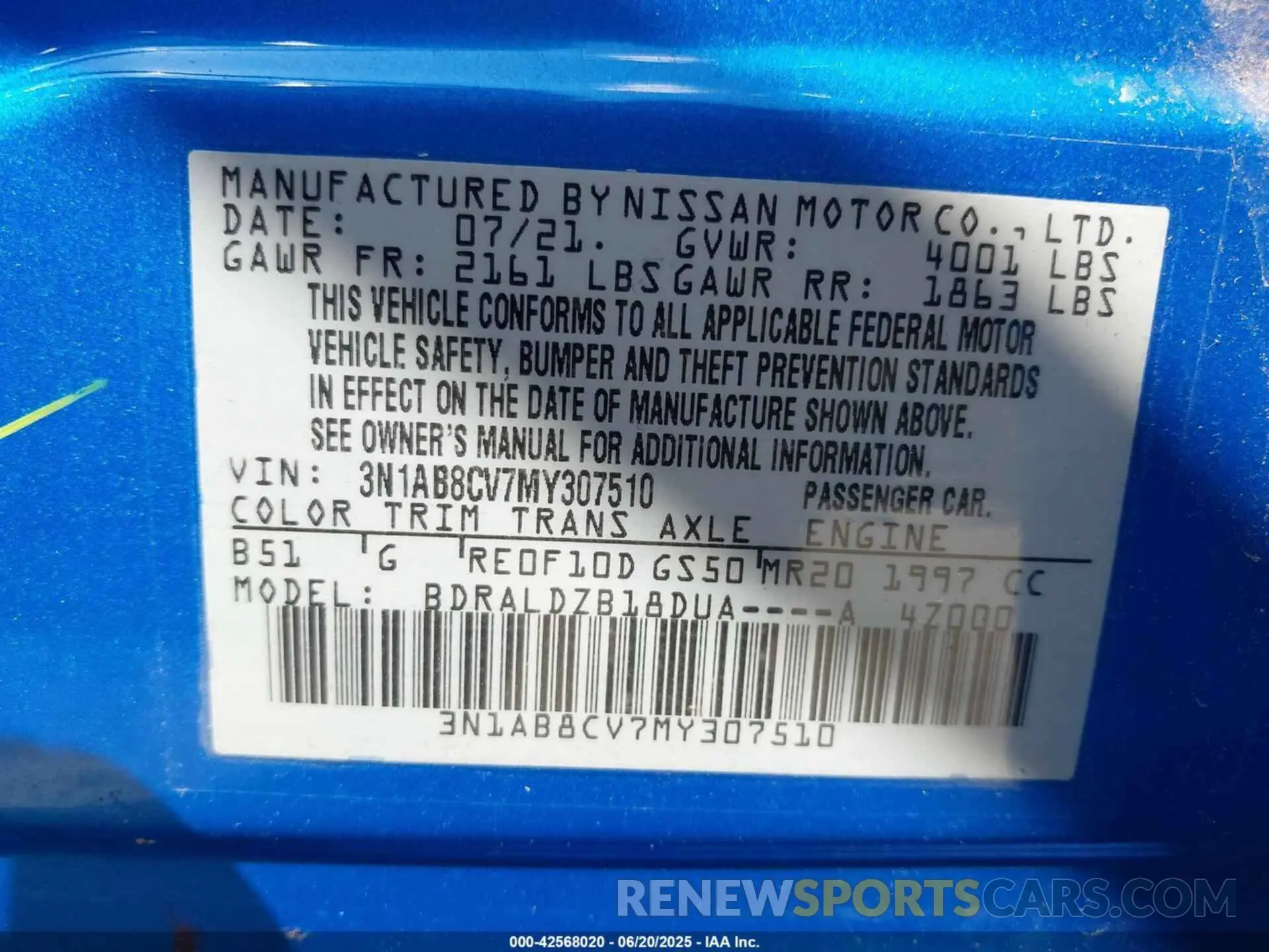 9 Photograph of a damaged car 3N1AB8CV7MY307510 NISSAN SENTRA 2021