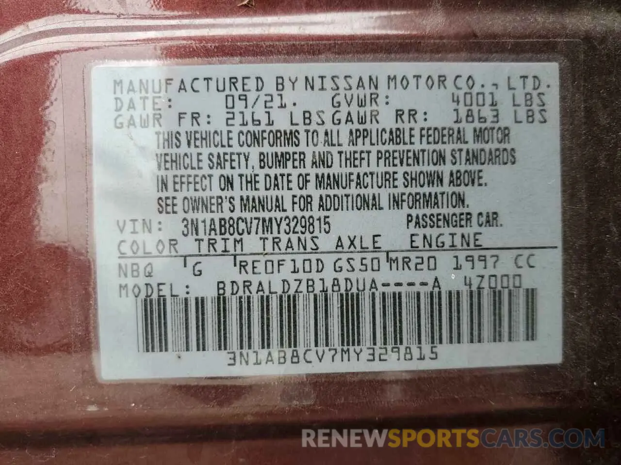 12 Photograph of a damaged car 3N1AB8CV7MY329815 NISSAN SENTRA 2021