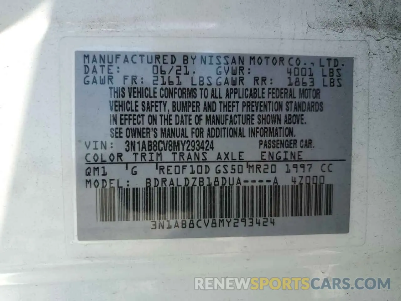 13 Photograph of a damaged car 3N1AB8CV8MY293424 NISSAN SENTRA 2021