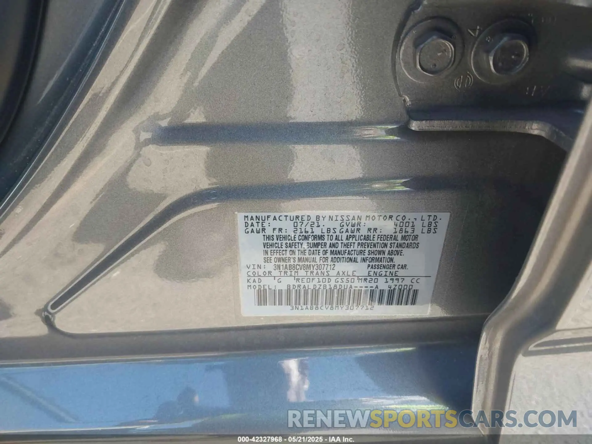 9 Photograph of a damaged car 3N1AB8CV8MY307712 NISSAN SENTRA 2021
