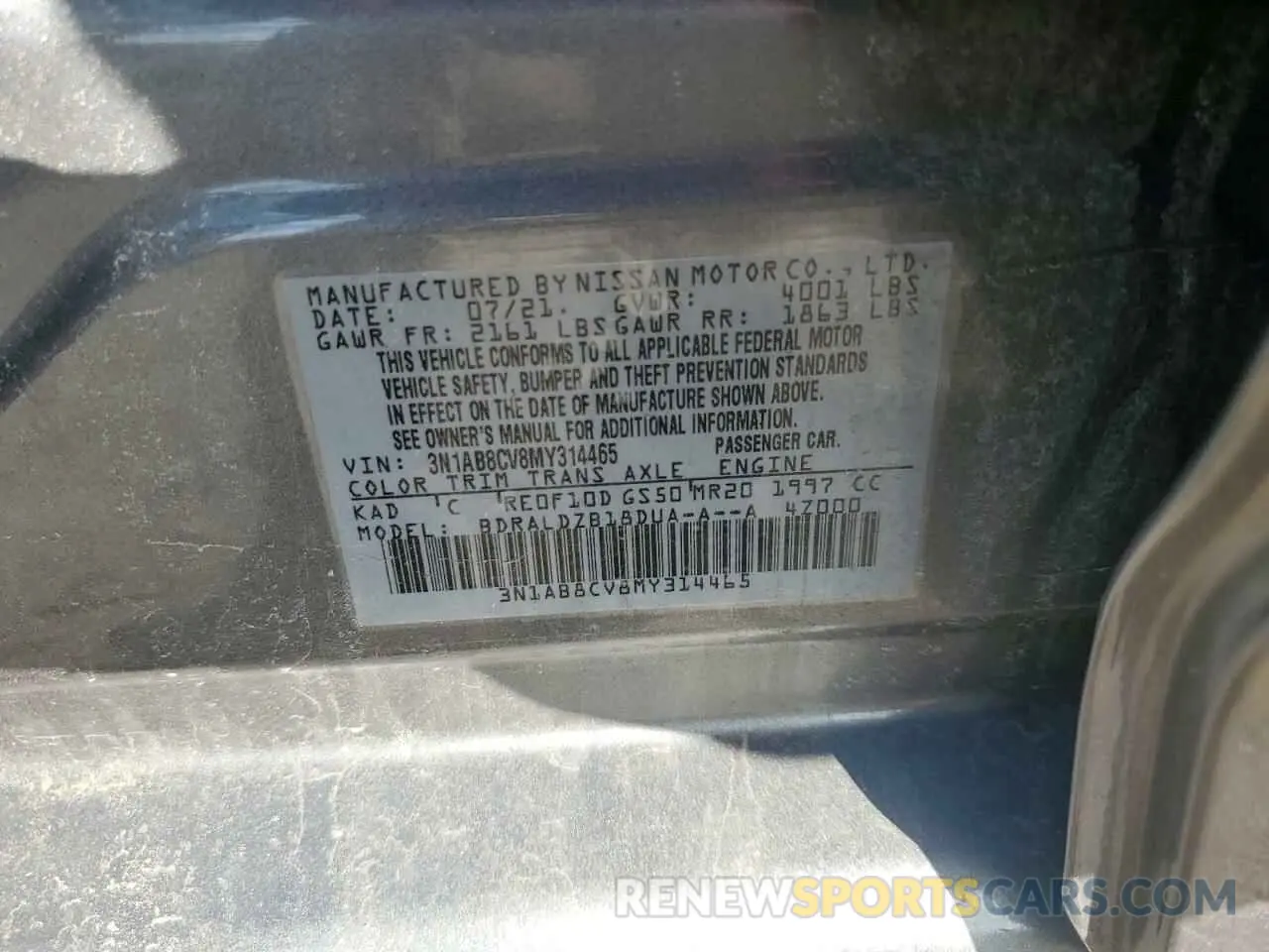 12 Photograph of a damaged car 3N1AB8CV8MY314465 NISSAN SENTRA 2021