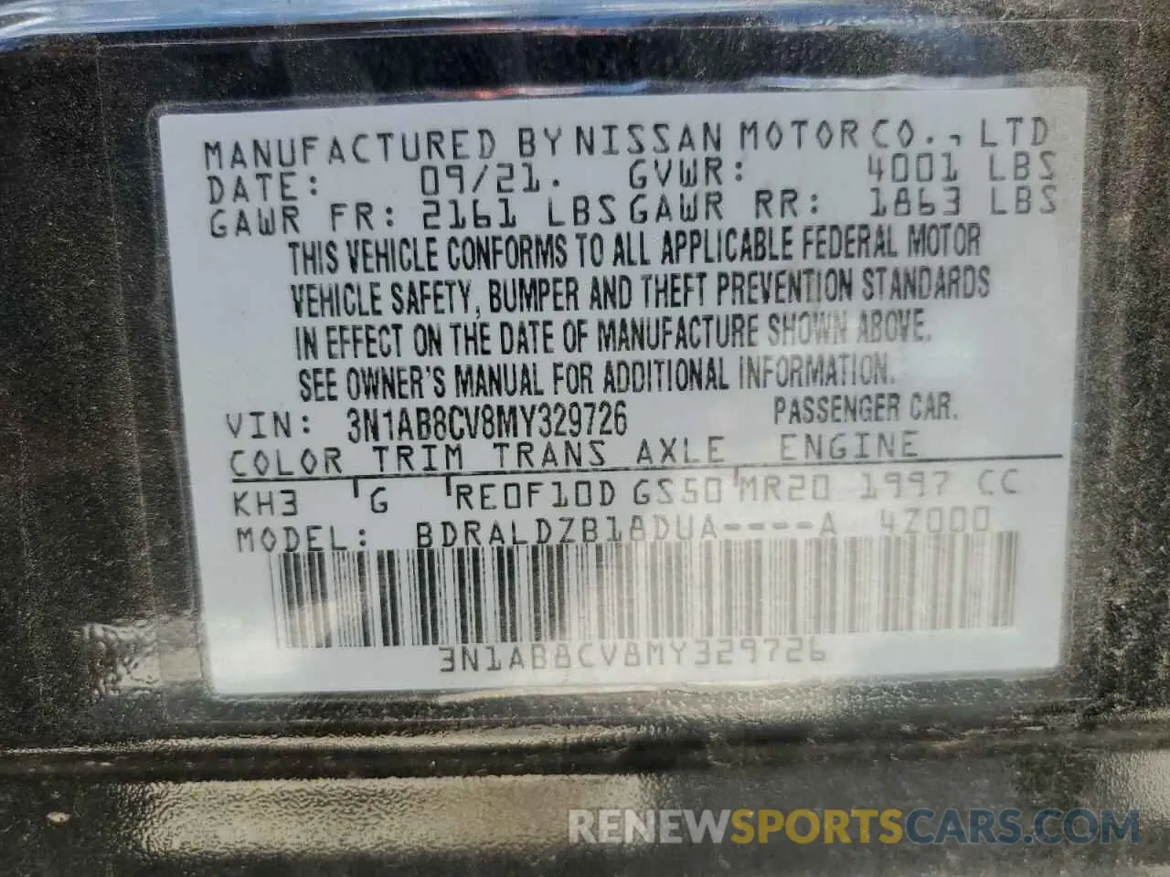 12 Photograph of a damaged car 3N1AB8CV8MY329726 NISSAN SENTRA 2021