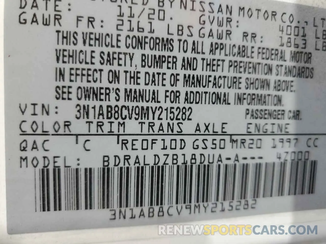 12 Photograph of a damaged car 3N1AB8CV9MY215282 NISSAN SENTRA 2021