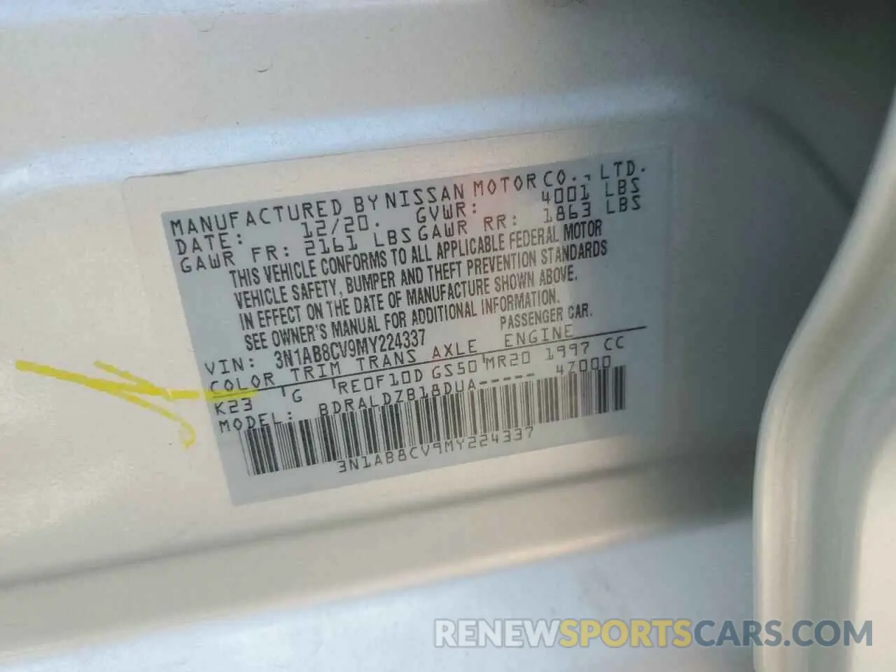 12 Photograph of a damaged car 3N1AB8CV9MY224337 NISSAN SENTRA 2021