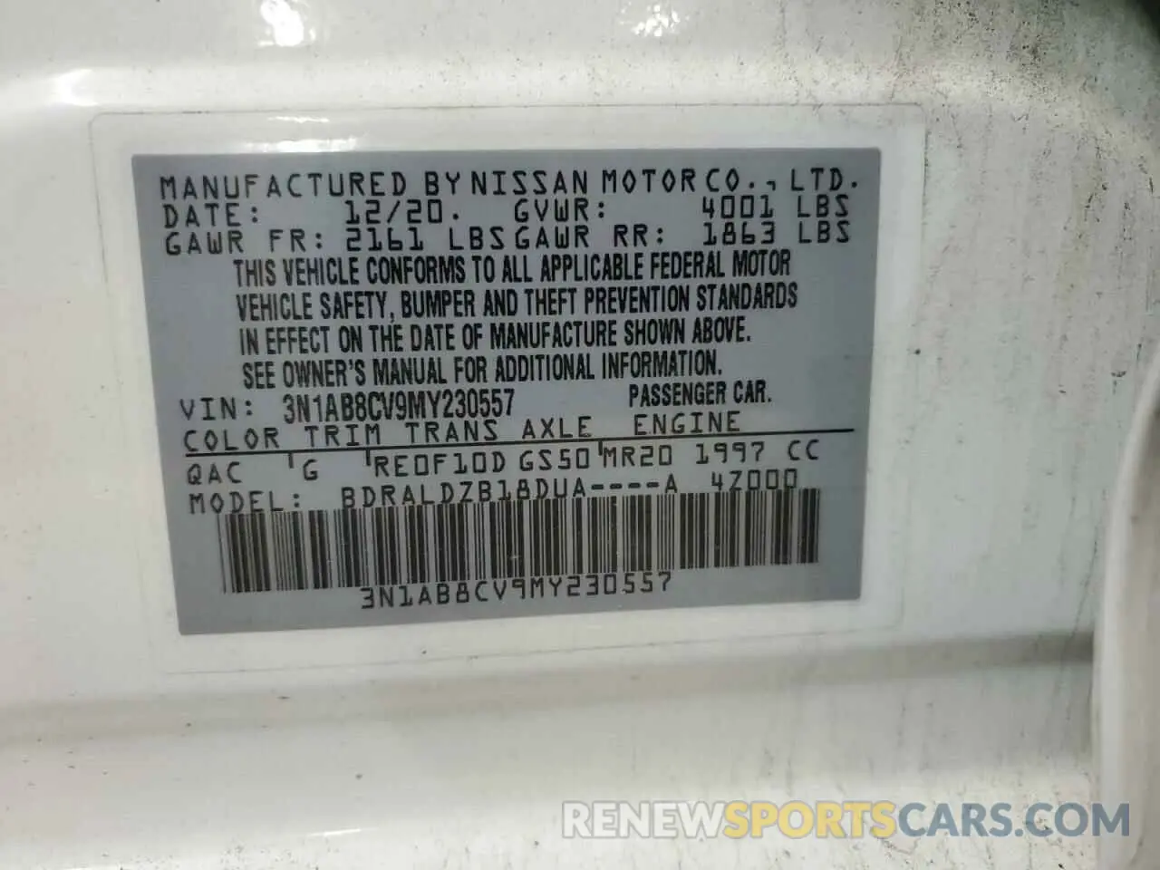 13 Photograph of a damaged car 3N1AB8CV9MY230557 NISSAN SENTRA 2021