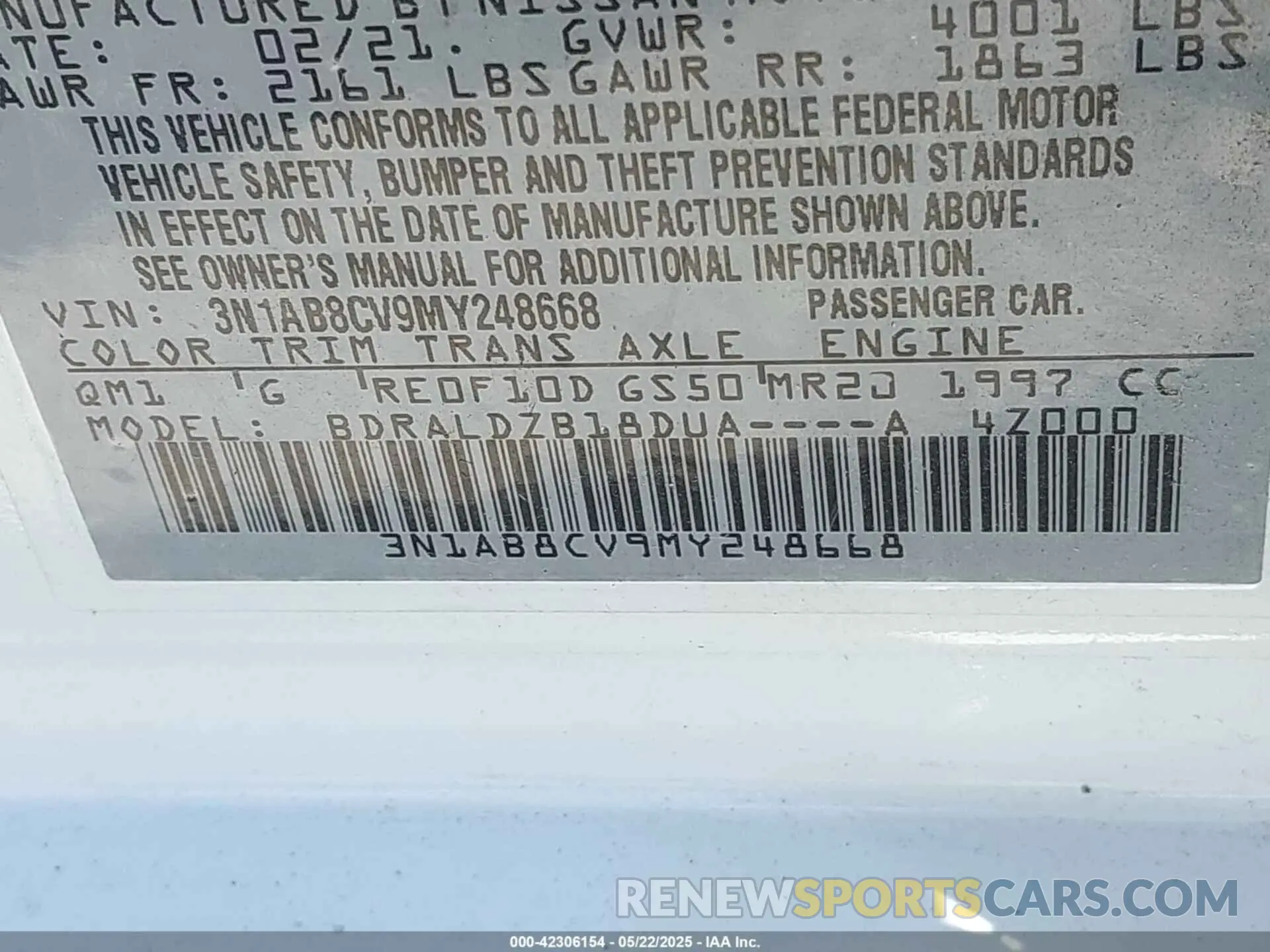9 Photograph of a damaged car 3N1AB8CV9MY248668 NISSAN SENTRA 2021