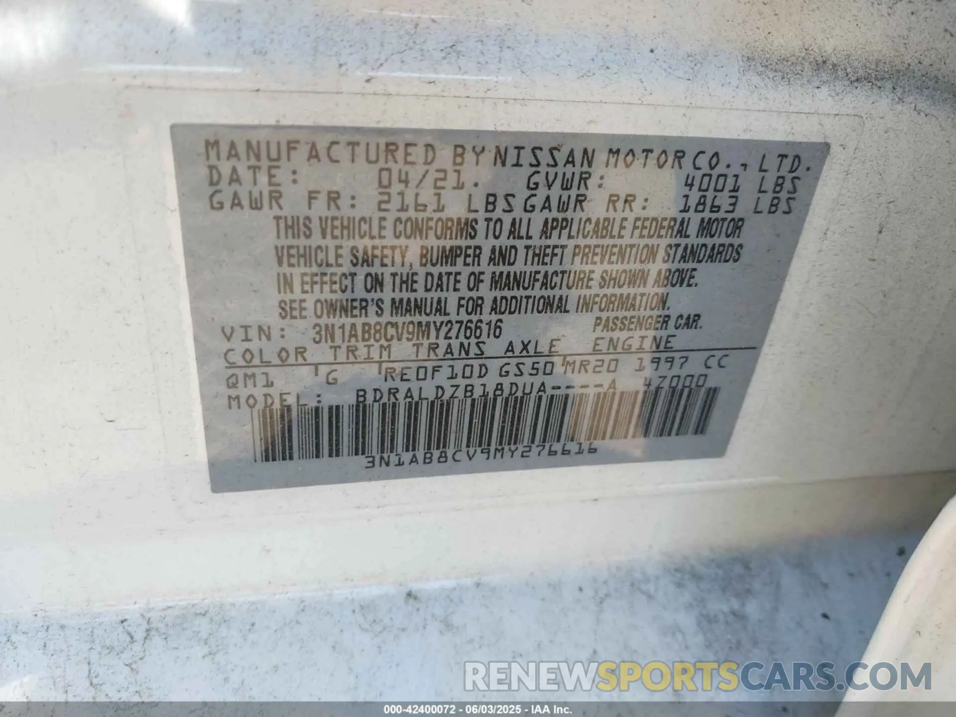 9 Photograph of a damaged car 3N1AB8CV9MY276616 NISSAN SENTRA 2021