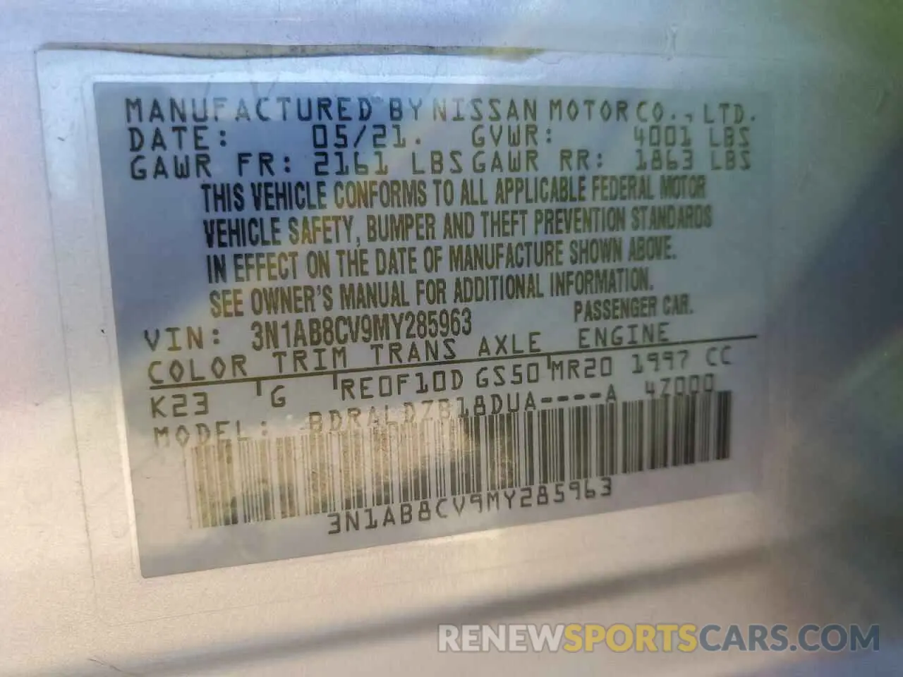 13 Photograph of a damaged car 3N1AB8CV9MY285963 NISSAN SENTRA 2021